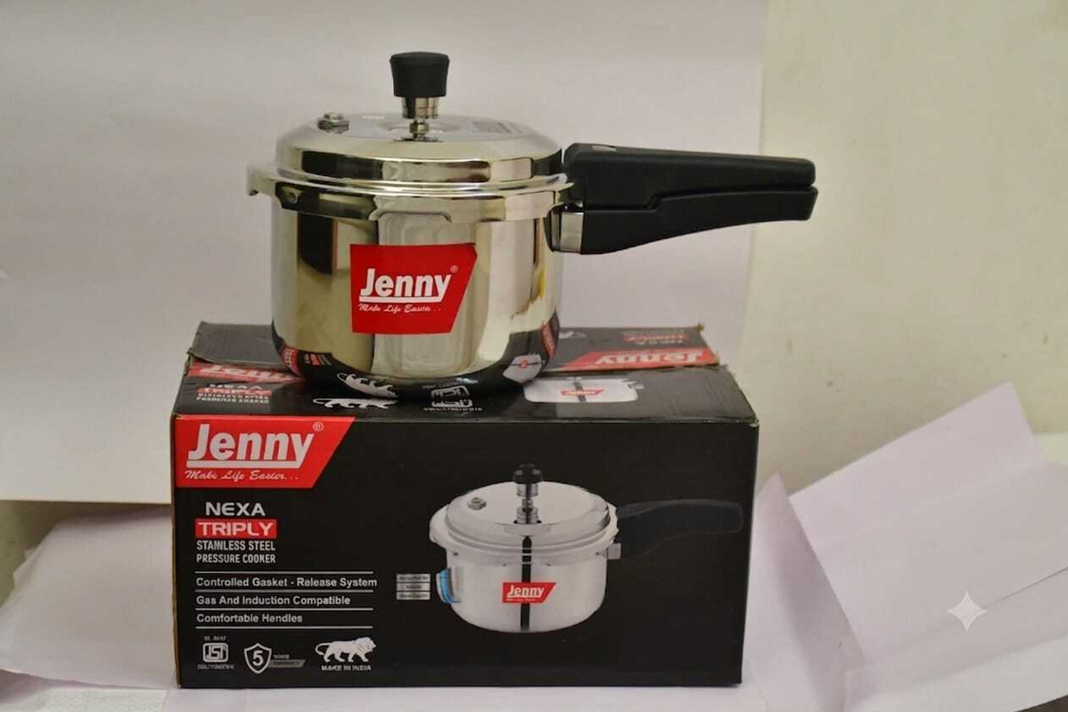 Image of JENNY Food Grade Stainless Steel Pressure Cooker 3 Litre Kitchen Essential 3 L Outer Lid Induction Bottom Pressure Cooker