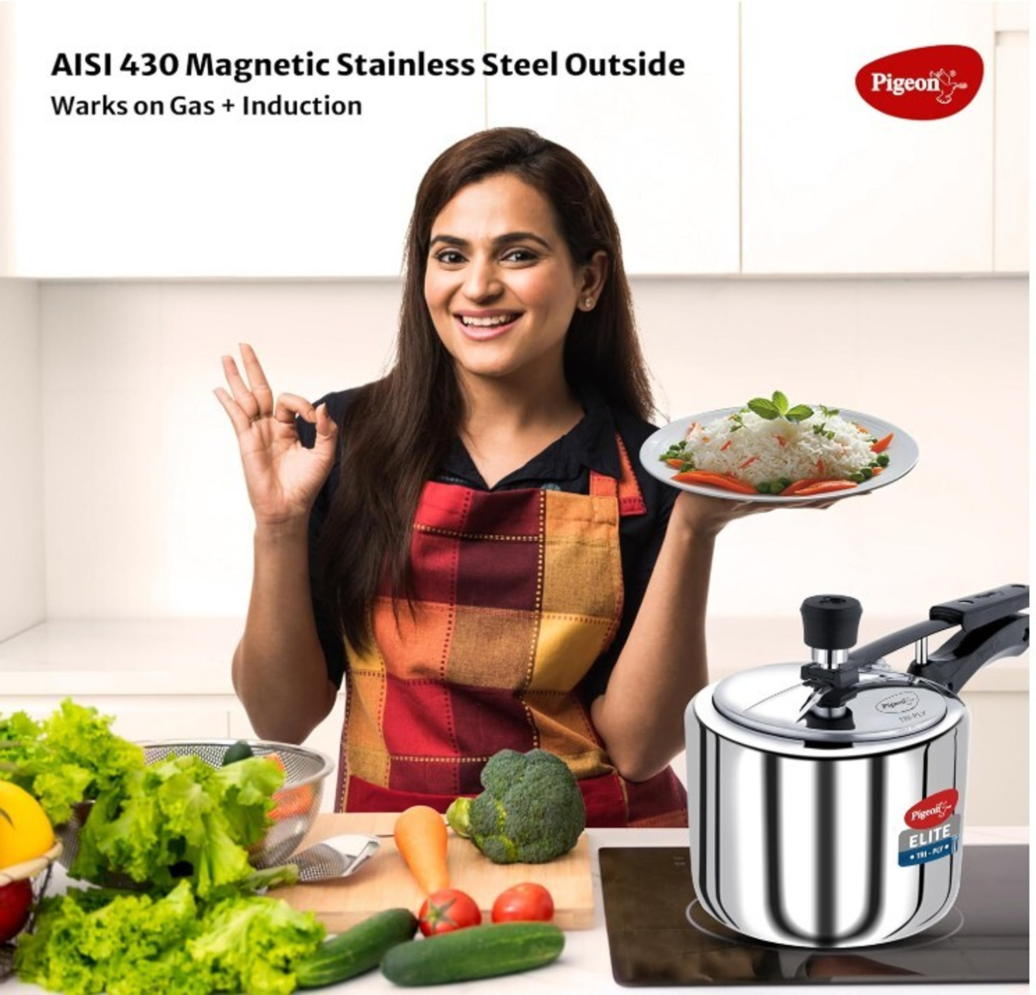 Image of Pigeon Triply Stainless Steel 19004590 3 L Inner Lid Induction Bottom Pressure Cooker