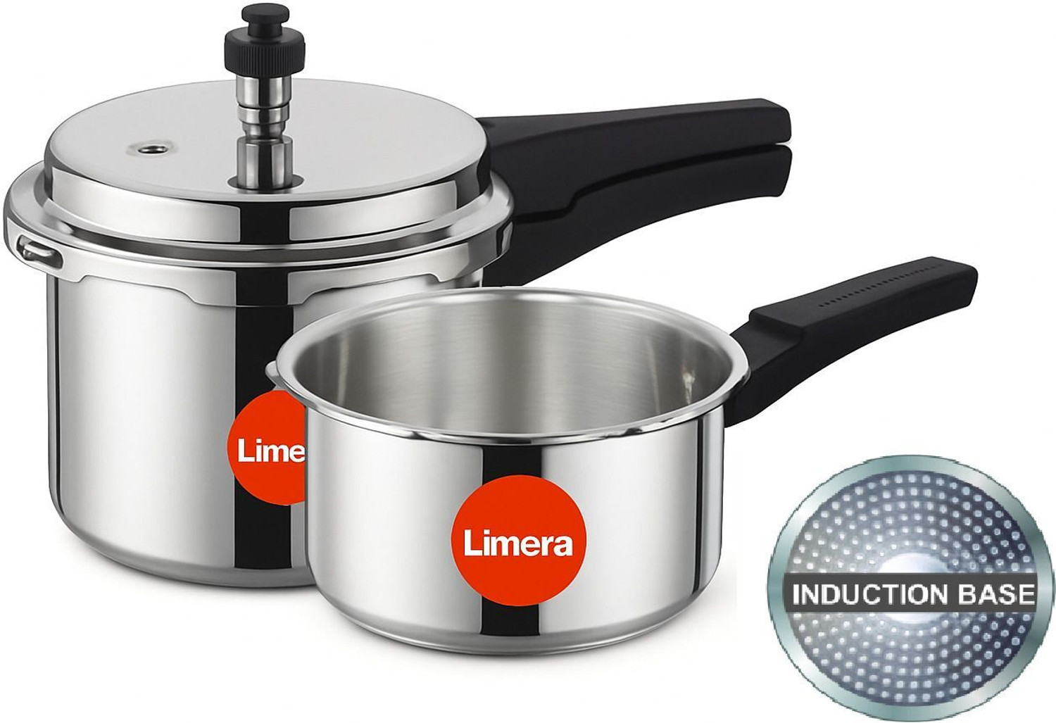Image of Limera ISI Certified Stainless Steel Cooker Combo 2 L, 3 L Outer Lid Induction Bottom Pressure Cooker