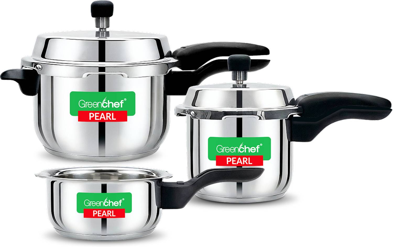 Greenchef Pearl Special Combo 2 L, 3 L, 5 L Outer Lid Induction Bottom Pressure Cooker