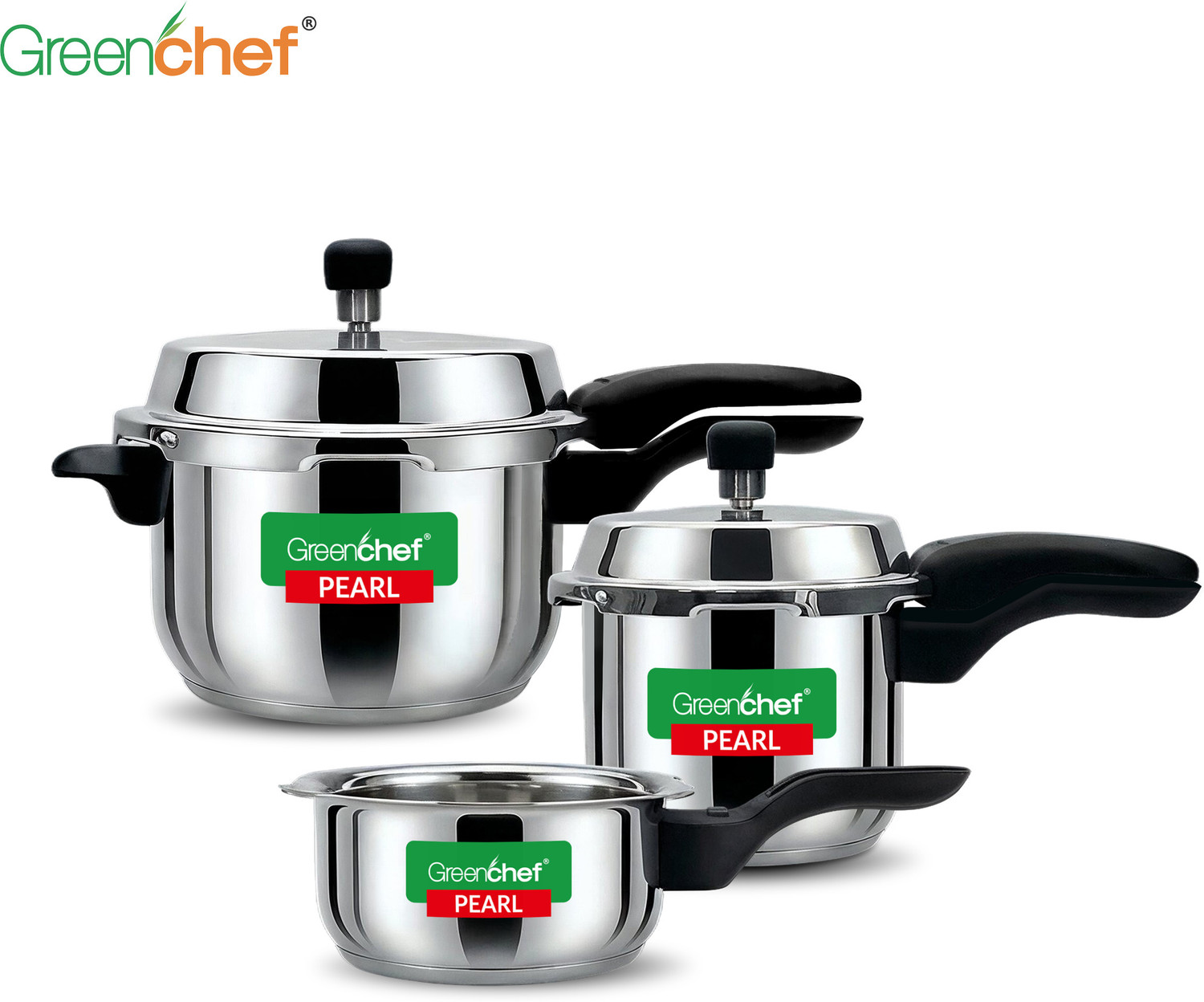 Image of Greenchef Pearl Special Combo 2 L, 3 L, 5 L Outer Lid Induction Bottom Pressure Cooker