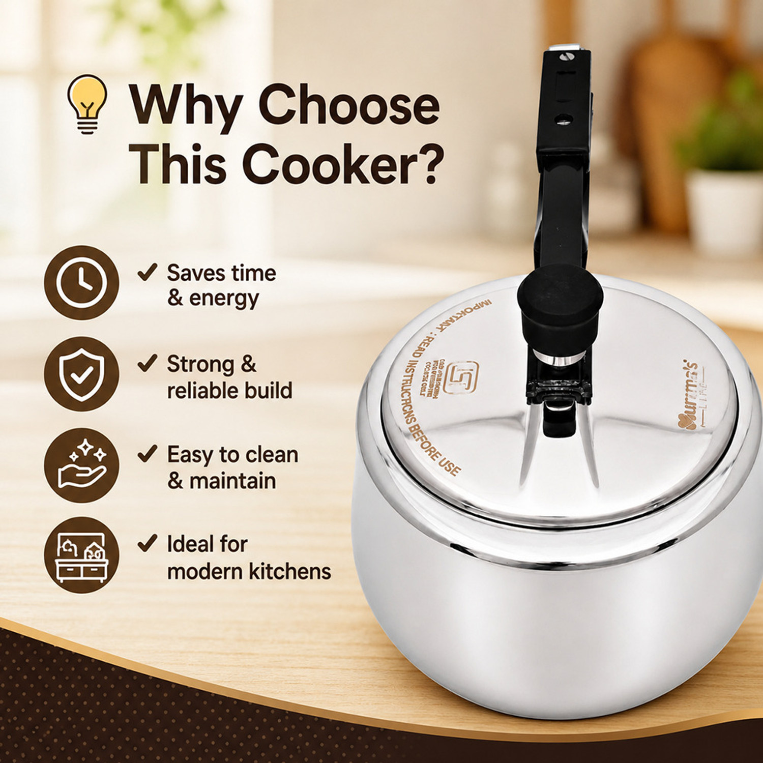 Image of Mumma's LIFE Triply Stainless Steel Pressure Cooker 3 Litre (Inner Lid) | ISI Certified | 3 L Inner Lid Induction Bottom Pressure Cooker