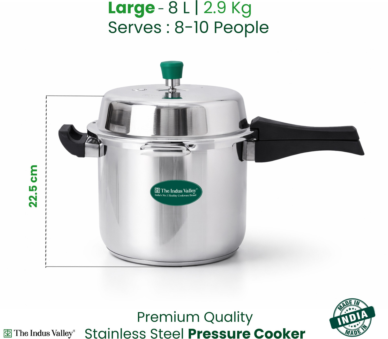 Image of The Indus Valley Stainless Steel Outer Lid Pressure Cooker 8 L Outer Lid Induction Bottom Pressure Cooker