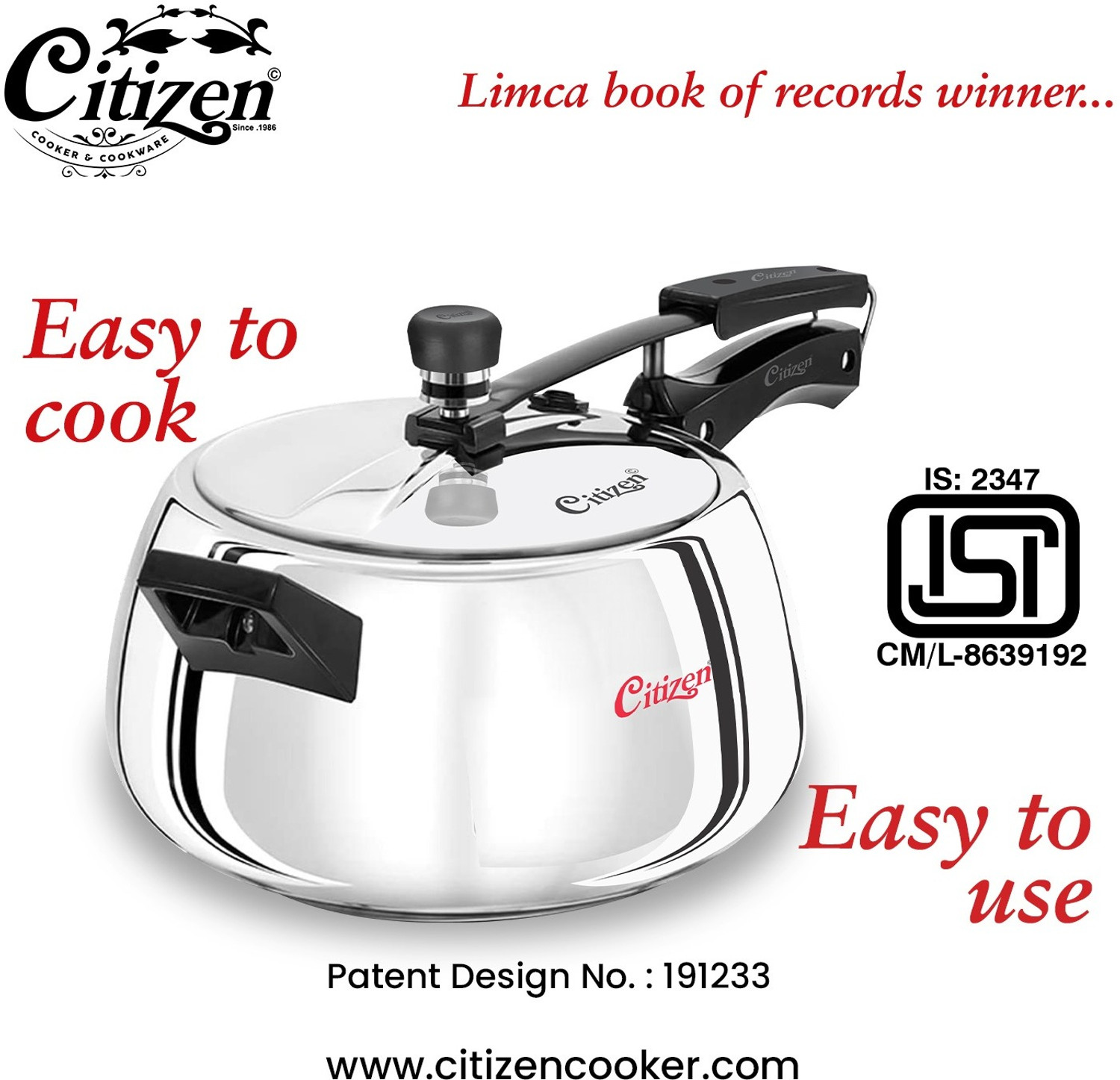 Image of CITIZEN Handi 5 Ltr Stainless Steel with Sandwich Bottem Inner Lid Pressure Cooker 5 L Inner Lid Pressure Cooker