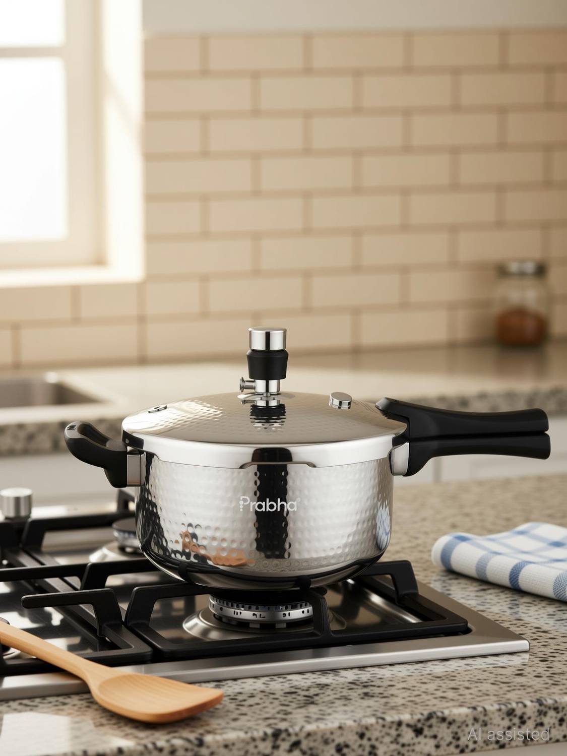 PRABHA TriPly Whizz Hammered Bakelite Handle Pressure Cooker, ISI