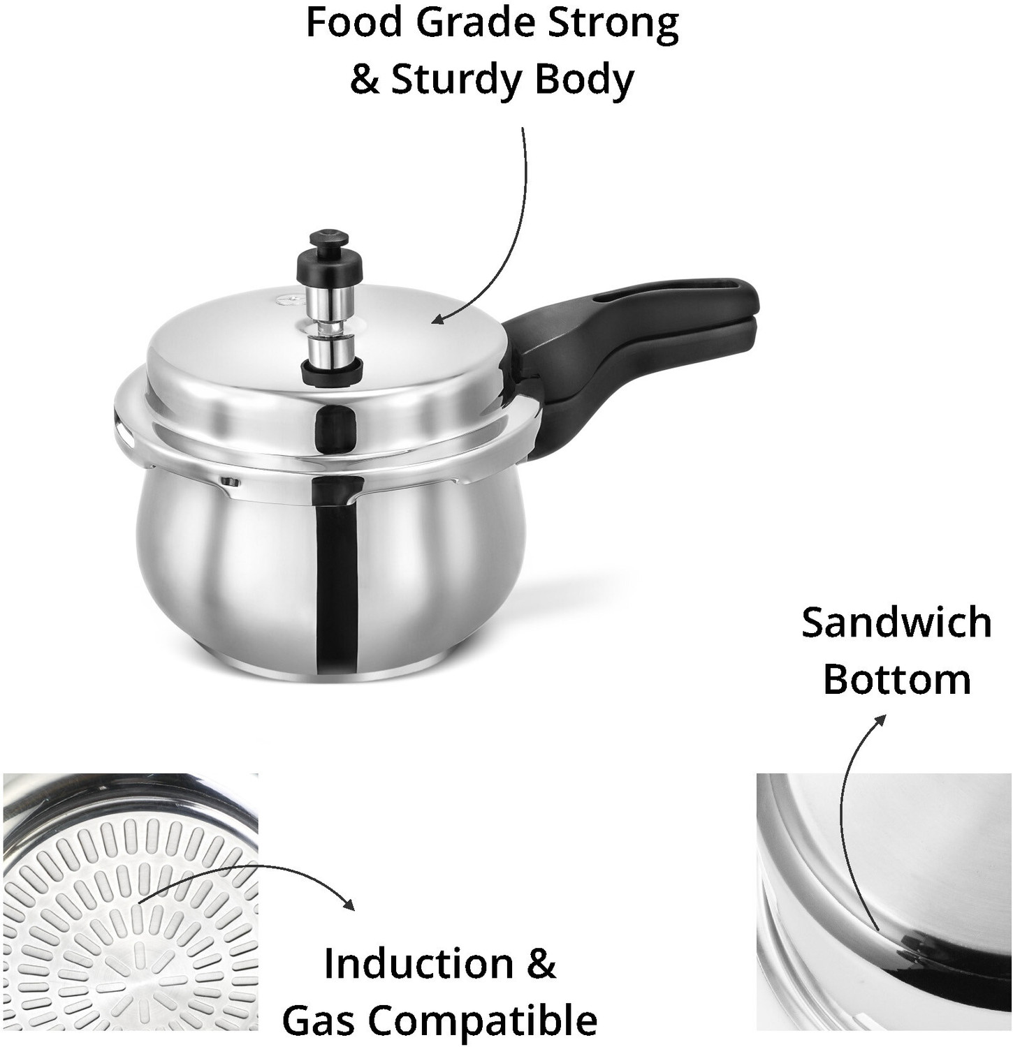 Image of Leo Natura Stainless Steel HANDI Cooker 3 L Outer Lid Induction Bottom Pressure Cooker