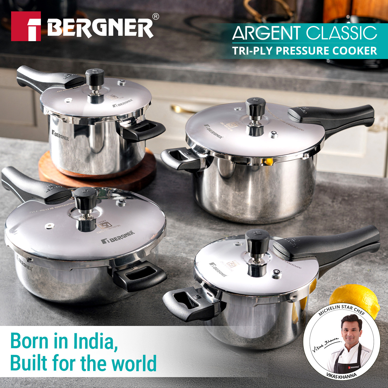 Image of BERGNER Argent Classic Pressure Cooker 1L Triply | 1 L Outer Lid Induction Bottom Pressure Cooker