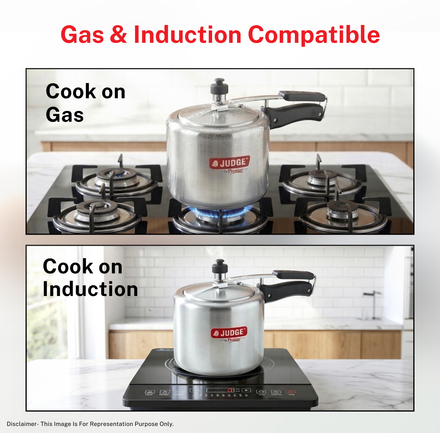 Image of Prestige Judge ACE Induction Base|Long Lasting Pressure Regulator|Easy Grip handle 3 L Inner Lid Induction Bottom Pressure Cooker