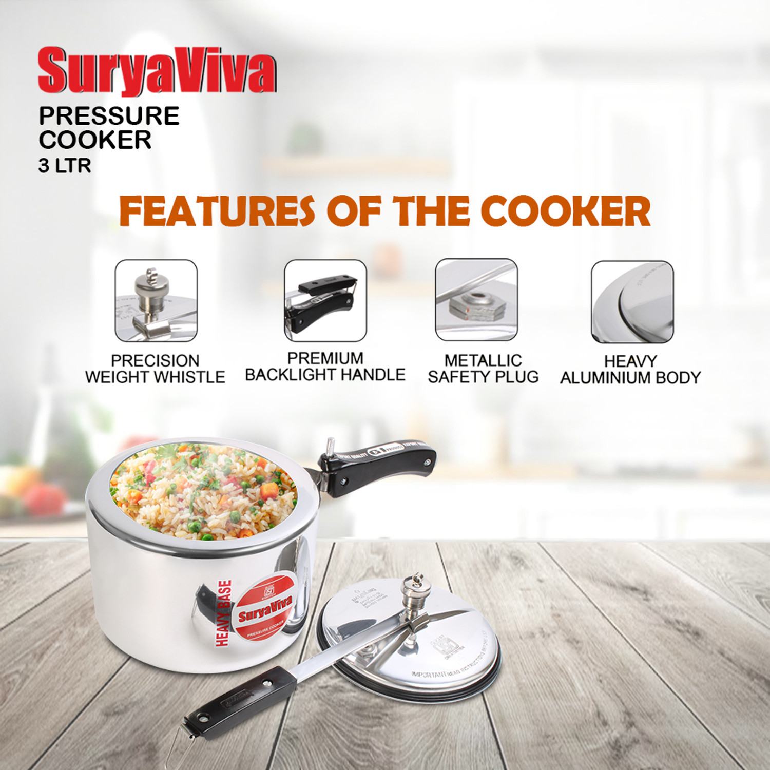 Image of SURYAVIVA Regular 3 L Inner Lid Pressure Cooker