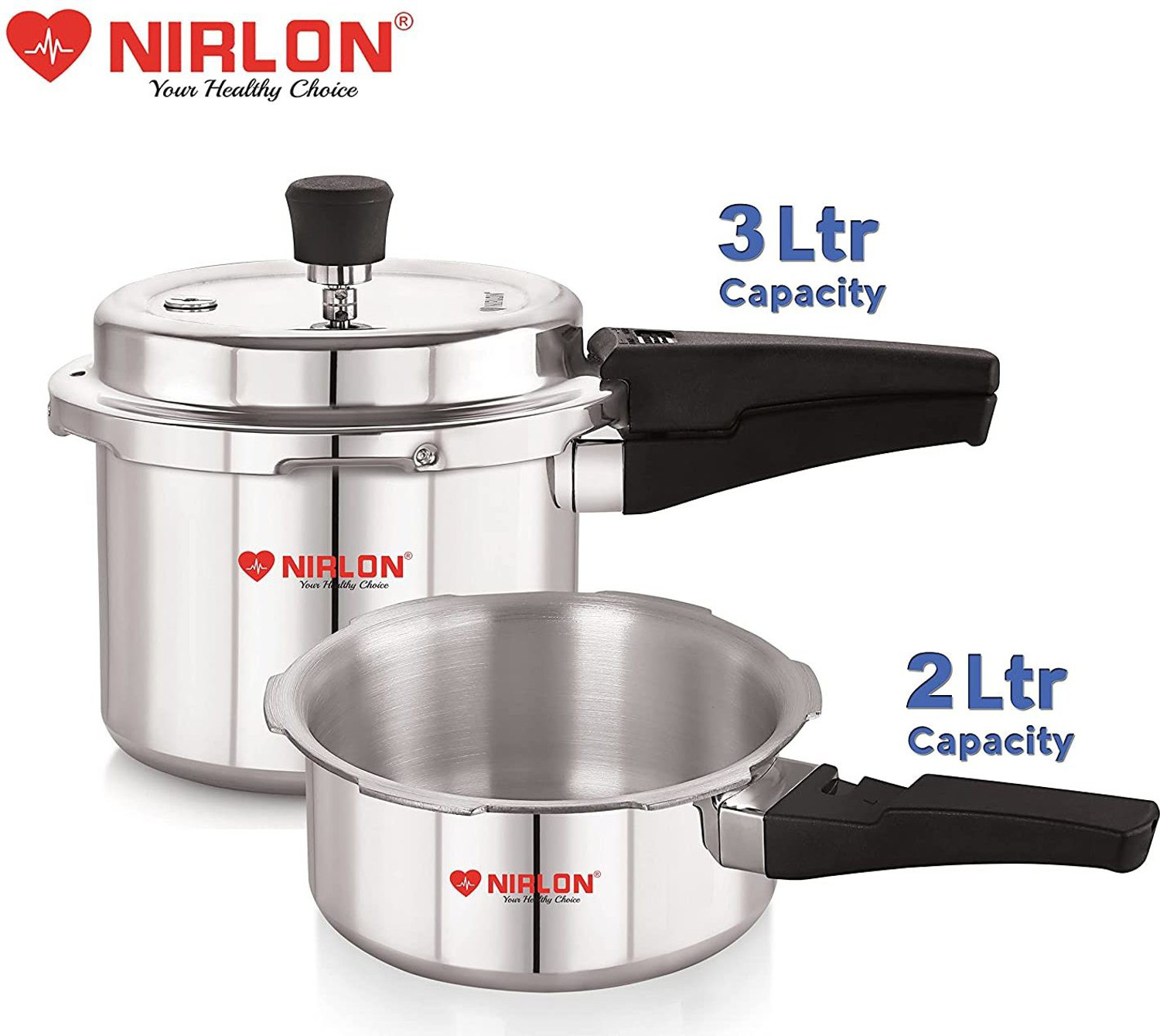 Image of NIRLON Combo Induction Base Outer Lid Aluminium Pressure Cooker, 2+3 Ltr with Comon Lid 2 L, 3 L Induction Bottom Pressure Cooker (Aluminium)