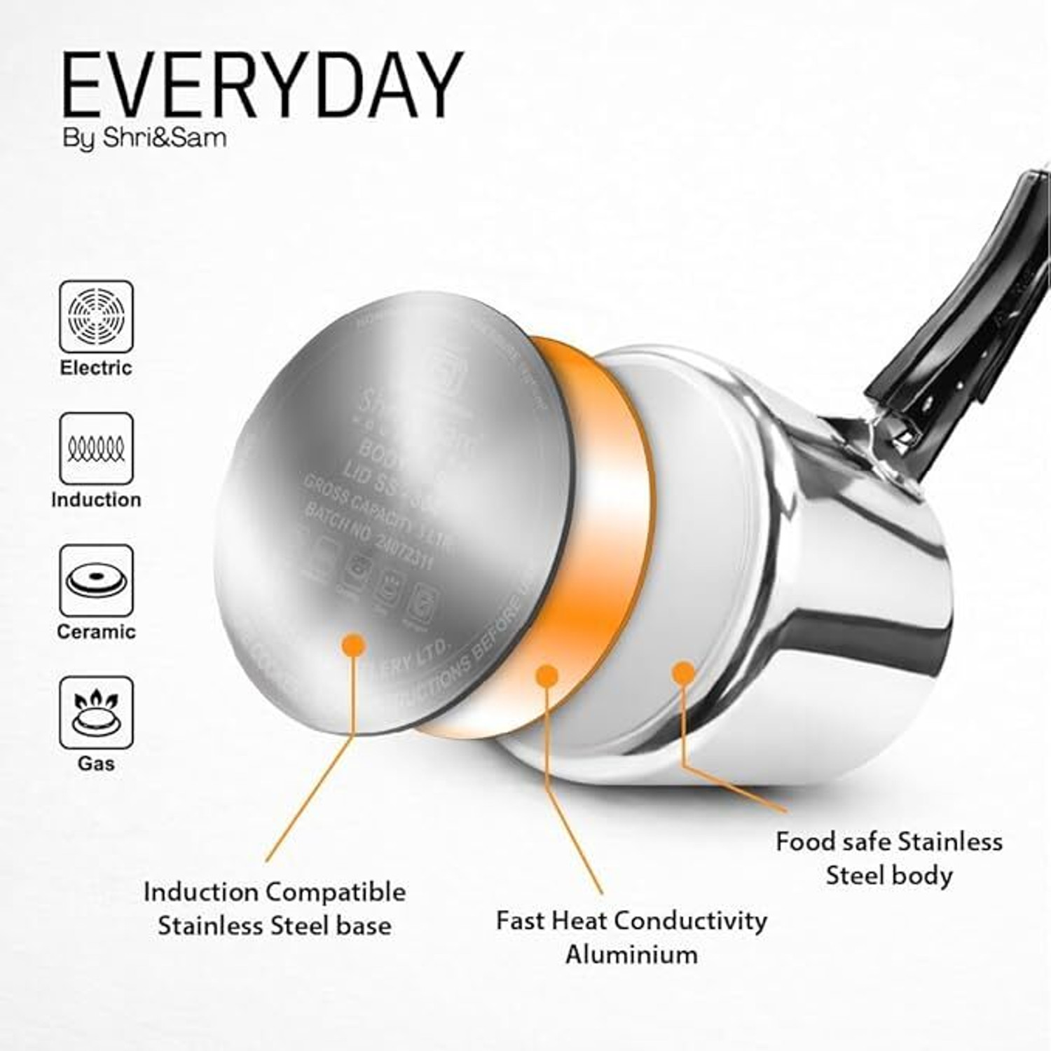 Image of Everyday Stainless Steel Pressure Cooker 3 Litre Belly Shape ISI Certified 3 L Inner Lid Induction Bottom Pressure Cooker