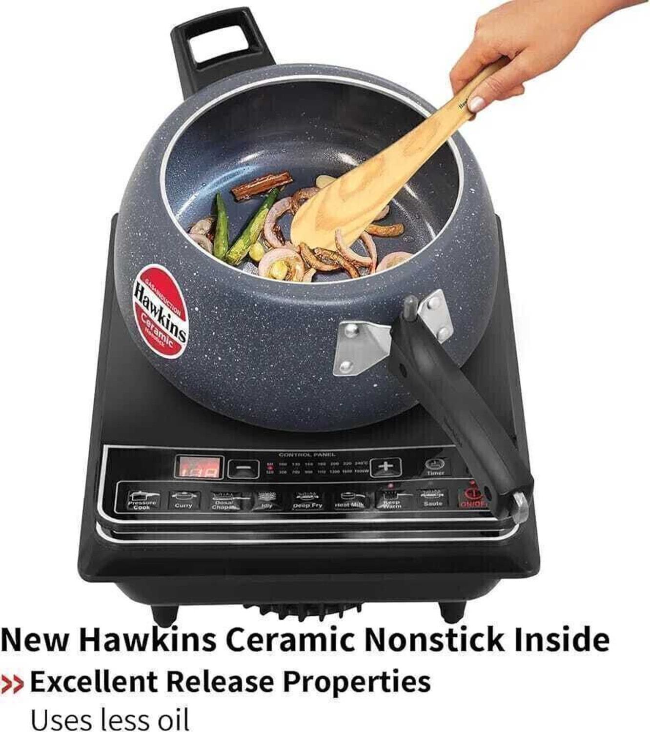 Image of Hawkins Ceramic Nonstick 5L Pressure Cooker, Induction Inner Lid Cooker,Blue 5 L Inner Lid Induction Bottom Pressure Cooker & Pressure Pan