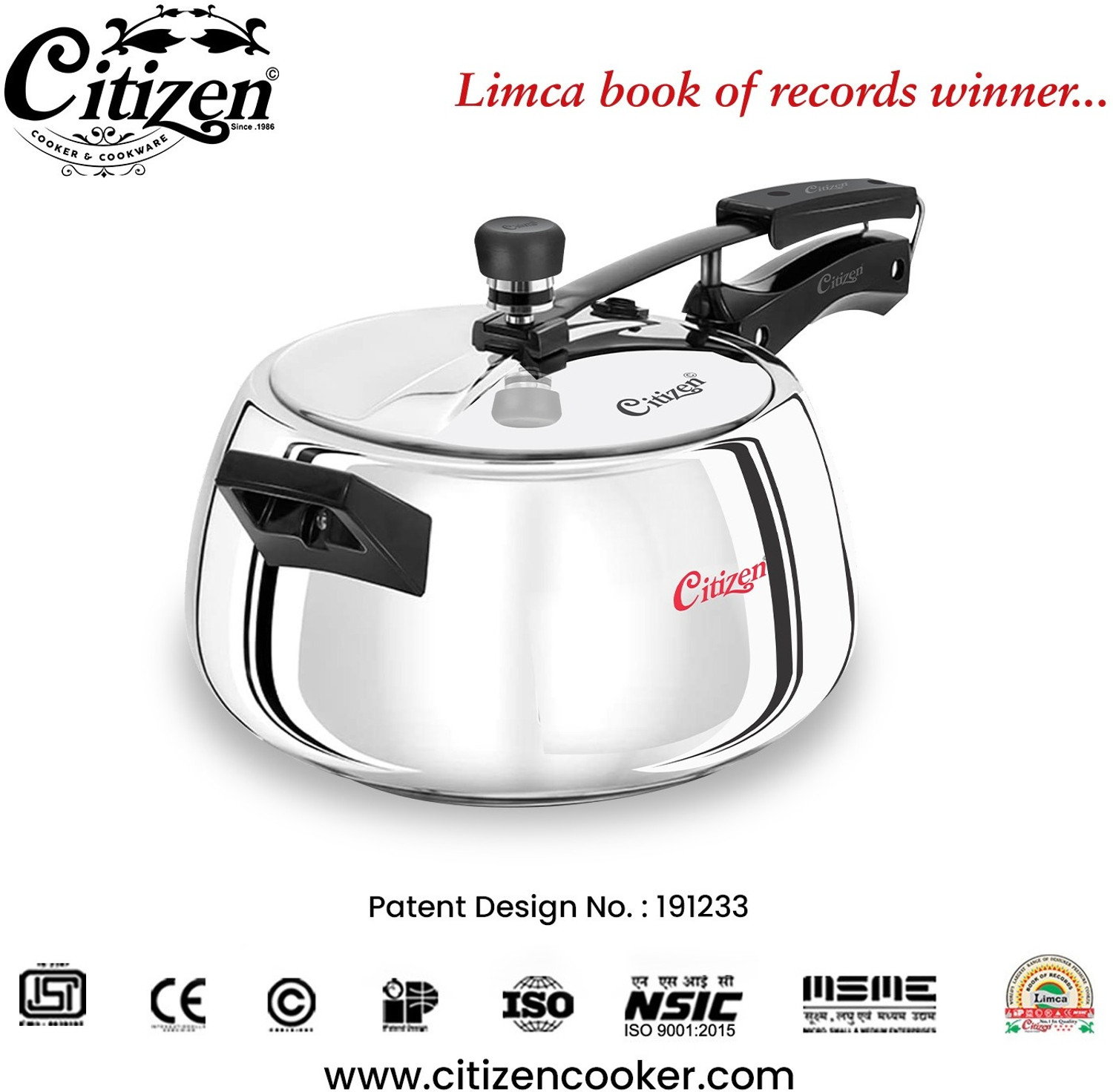 Image of CITIZEN Handi 5 Ltr Stainless Steel with Sandwich Bottem Inner Lid Pressure Cooker 5 L Inner Lid Pressure Cooker