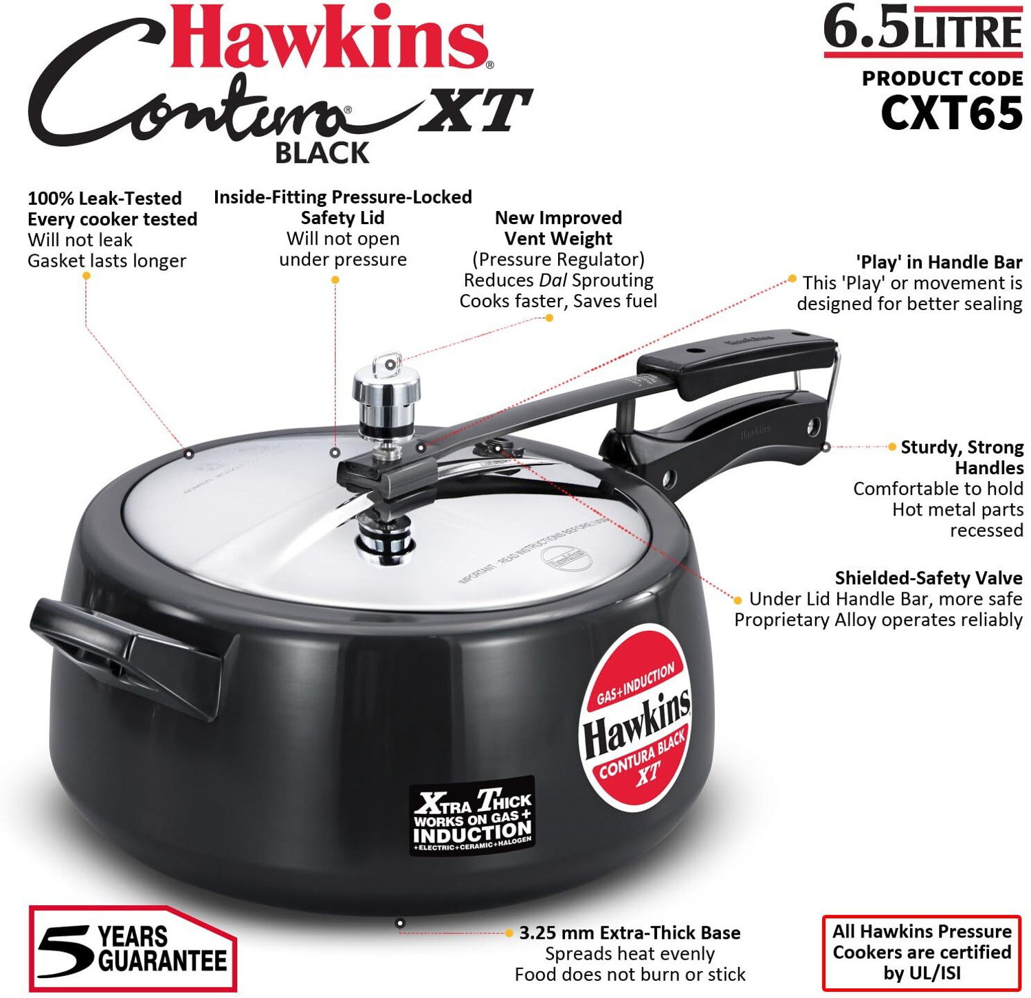 Image of Hawkins Pressure Cooker Triply Stainless Steel 3.5 L(HSST35), Hard Anodized 6.5L(CXT65), 3.5 L, 6.5 L Inner Lid Induction Bottom Pressure Cooker