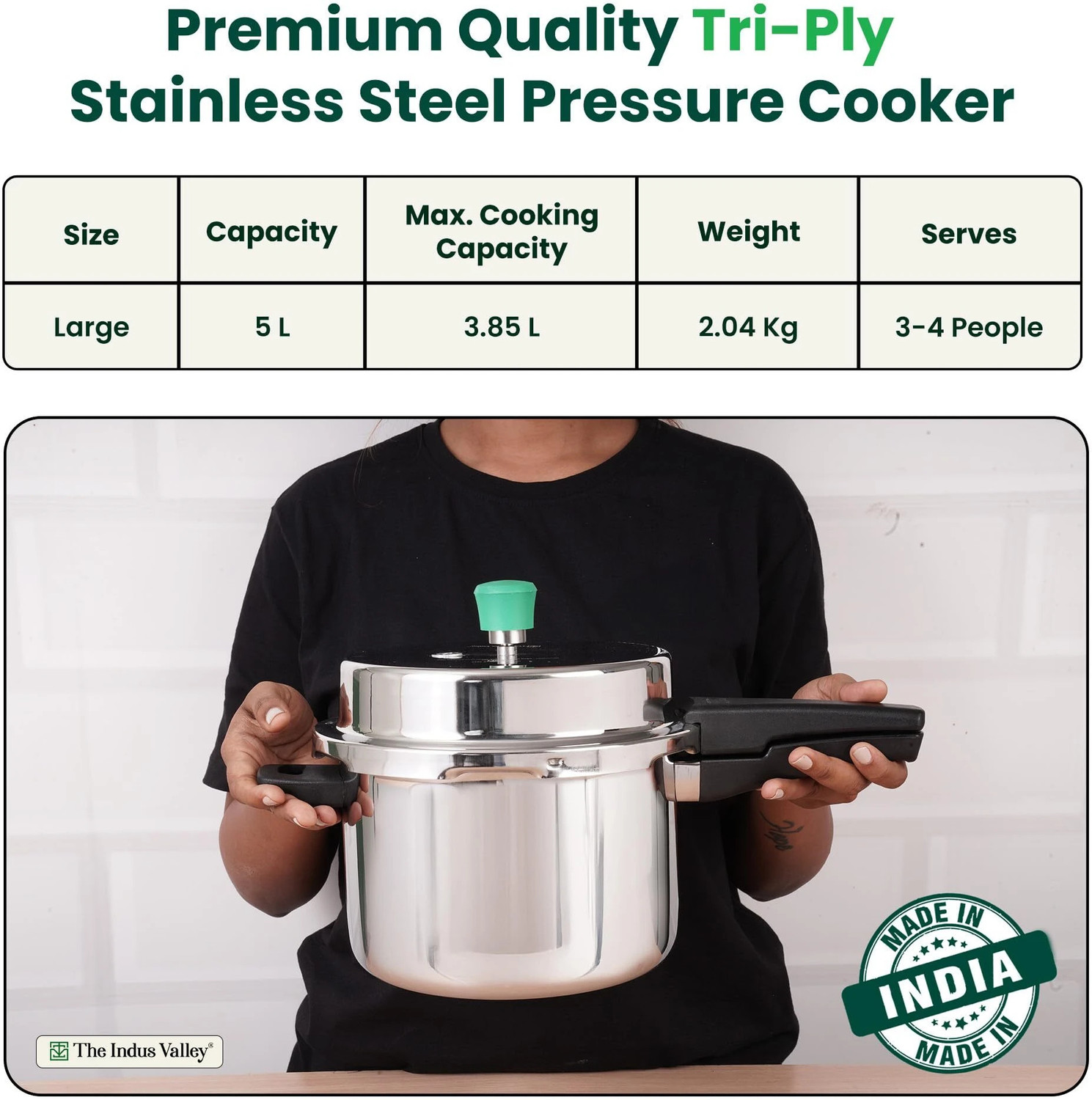Image of The Indus Valley Triply Stainless Steel Outer Lid Pressure Cooker 5 L Outer Lid Induction Bottom Pressure Cooker