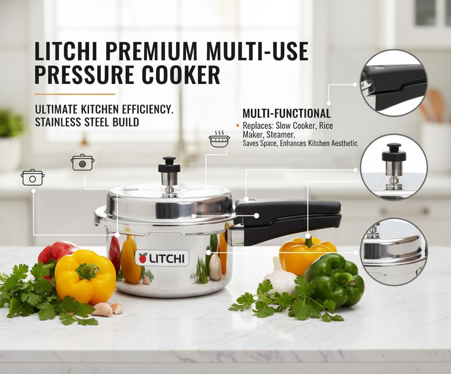 Image of Litchi Aluminium Outerlid 2 L Outer Lid Induction Bottom Pressure Cooker