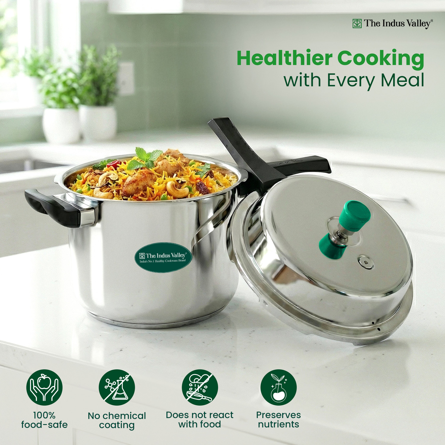 Image of The Indus Valley Stainless Steel Outer Lid Pressure Cooker 8 L Outer Lid Induction Bottom Pressure Cooker