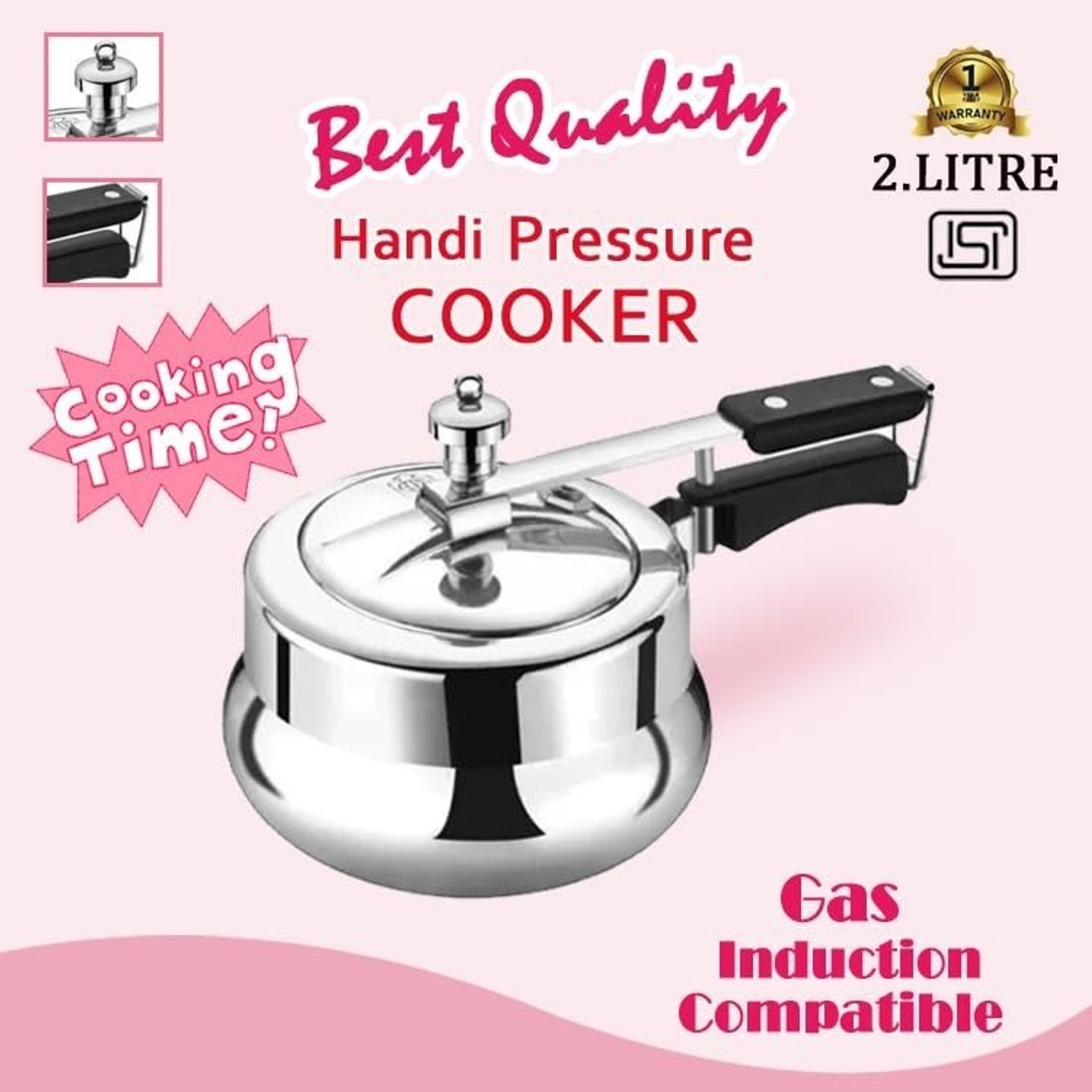 Image of NANAK METAL INDUSTRIES INDUCTION COOKER 2LTR PREMIUM QUALITY ALUMINIUM PRESSURE COOKER 2LTR 2 L Inner Lid Induction Bottom Pressure Cooker