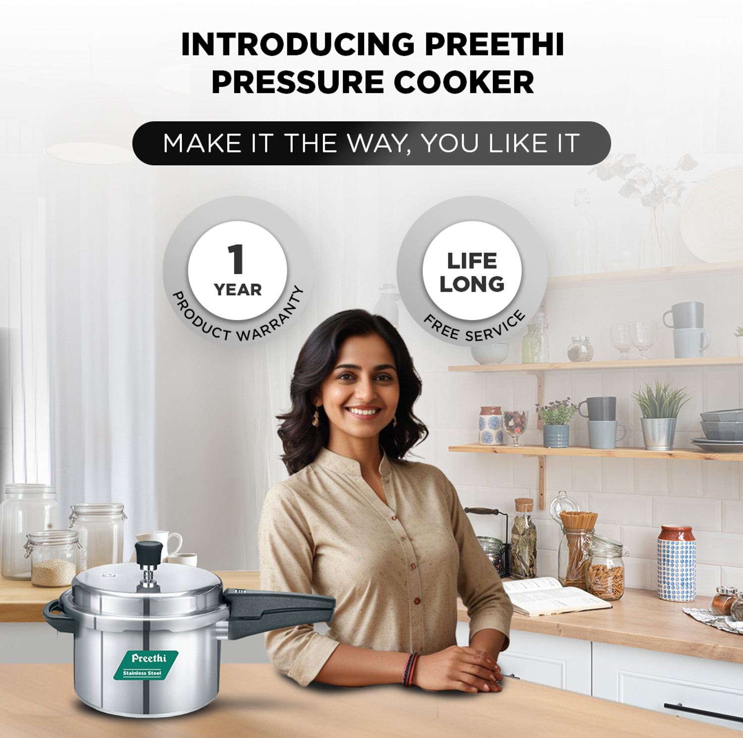 Image of Preethi Neo 5L Stainless Steel Outerlid Pressure Cooker (PC 018) 5 L Outer Lid Induction Bottom Pressure Cooker