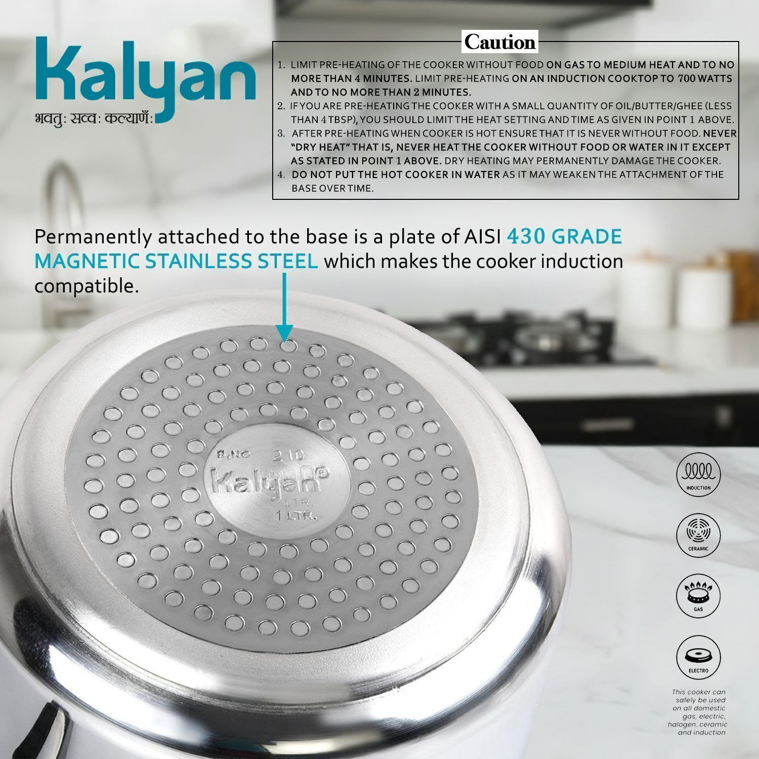 Image of Kalyan Classic 1 L Inner Lid Induction Bottom Pressure Cooker