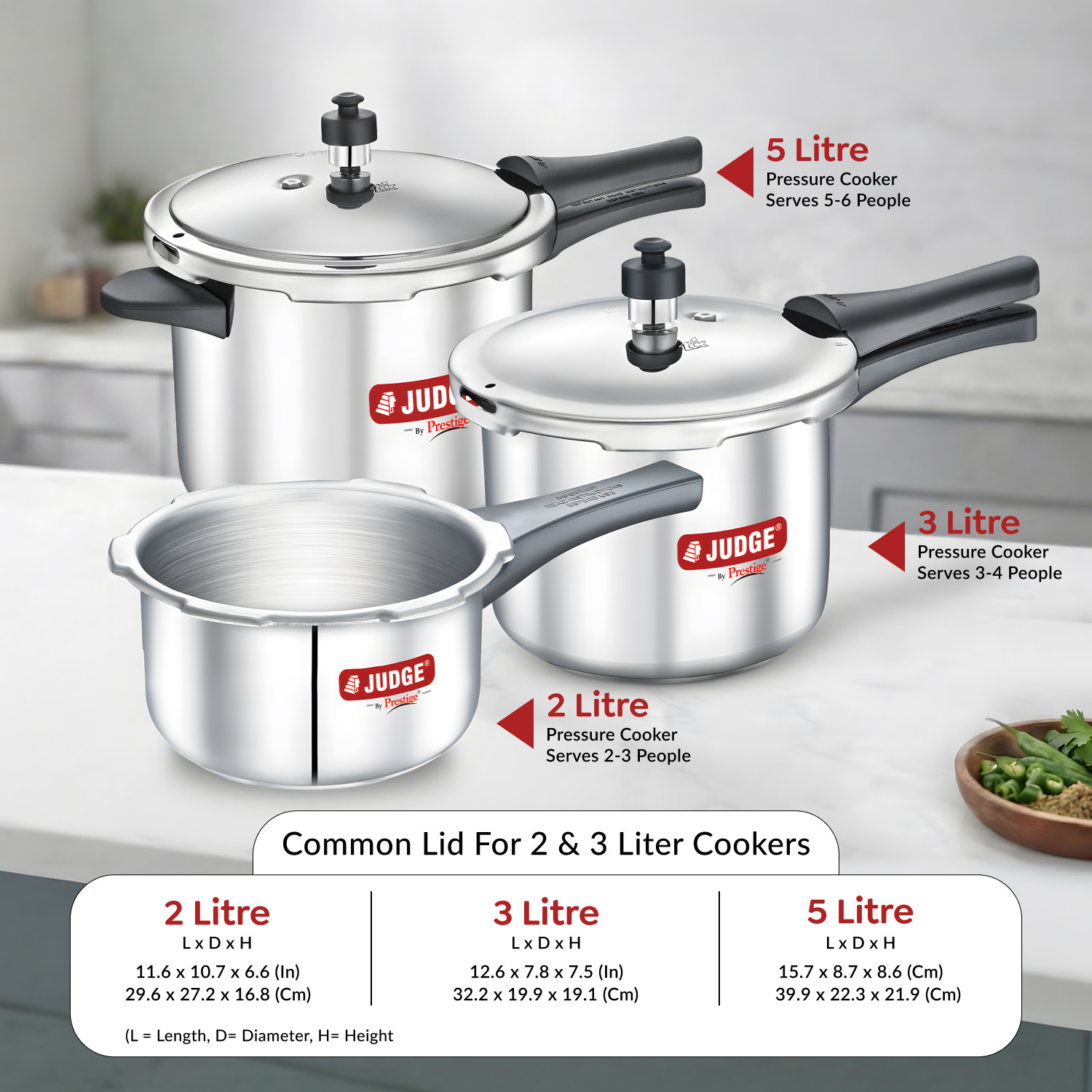 Image of Prestige ACE Combo Pack Of 3 Easy Grip Handle| Long-Lasting Pressure Regulator 5 L, 3 L, 2 L Outer Lid Induction Bottom Pressure Cooker