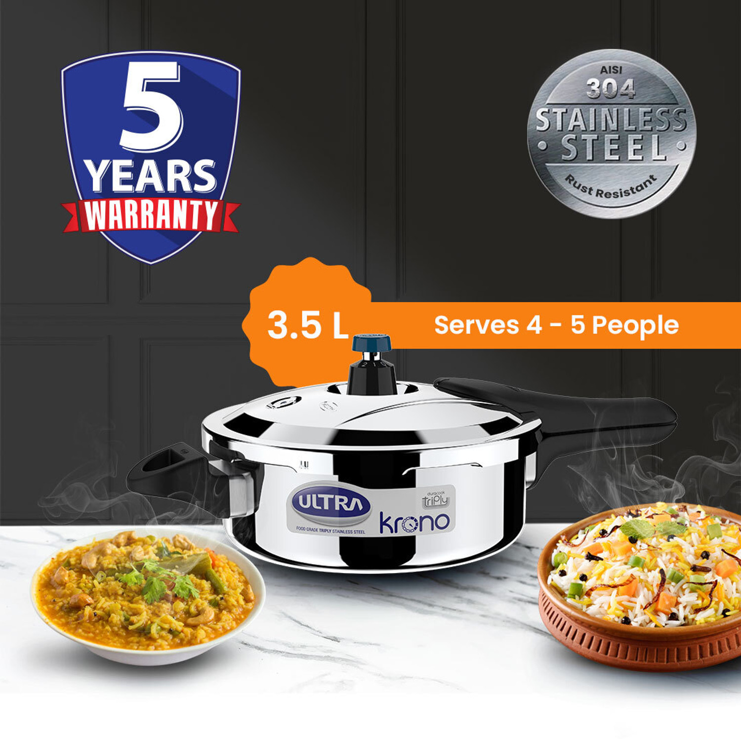 Image of ULTRA Ultra Triply Krono 3.5 L Outer Lid Induction Bottom Pressure Cooker