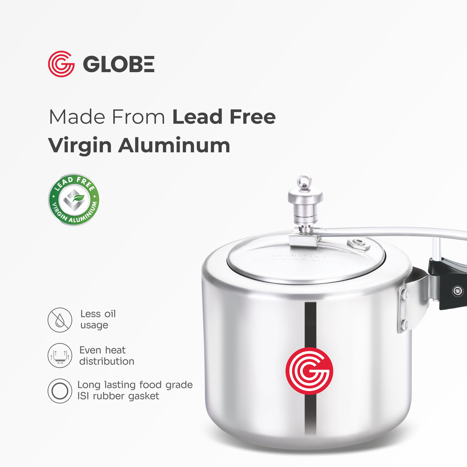 Image of globe Kiwi Regular Base with Inner Lid |6 Years Warranty 3 L Inner Lid Pressure Cooker