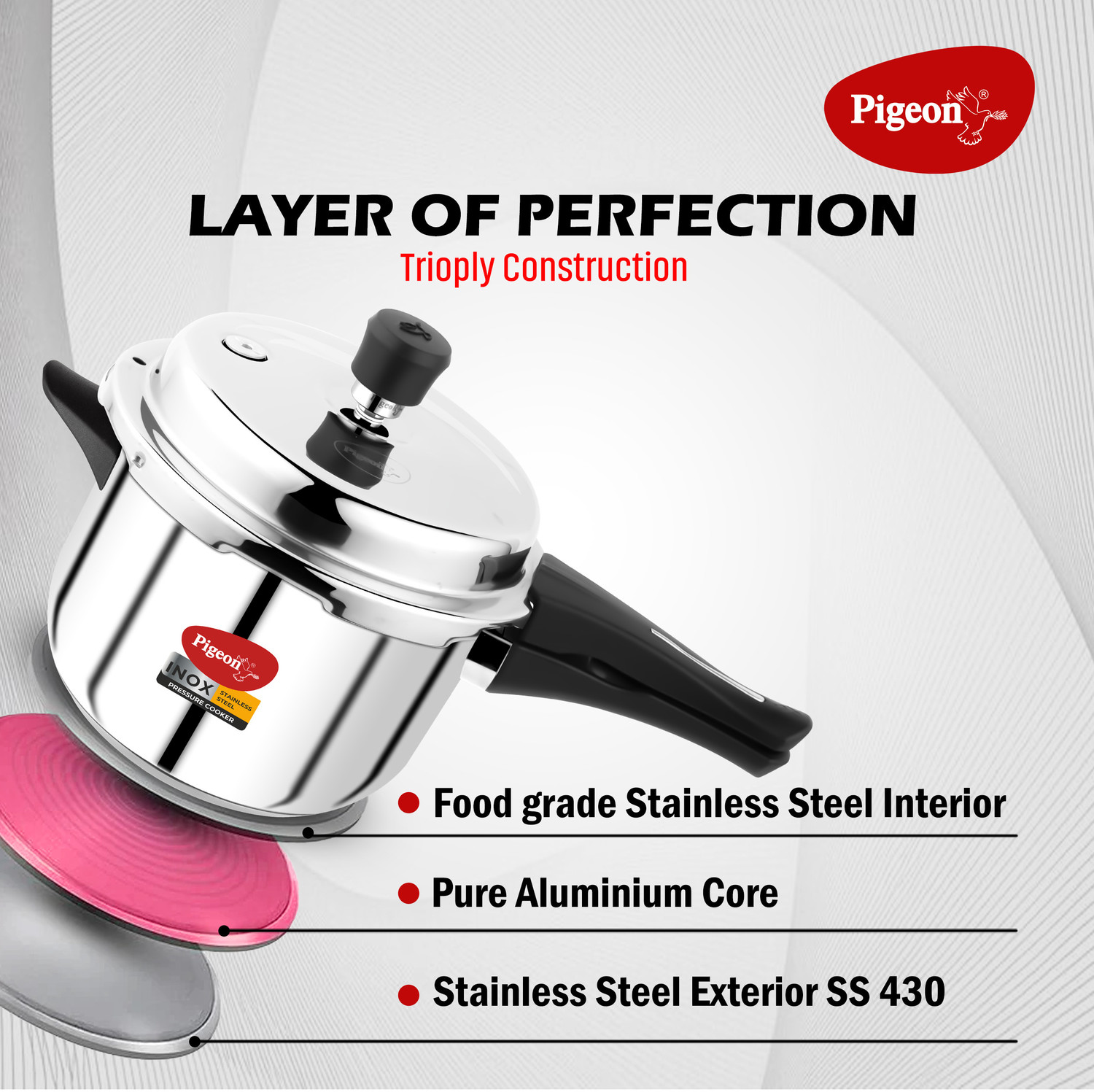 Image of Pigeon 3.5 L, 5 L Outer Lid Induction Bottom Pressure Cooker