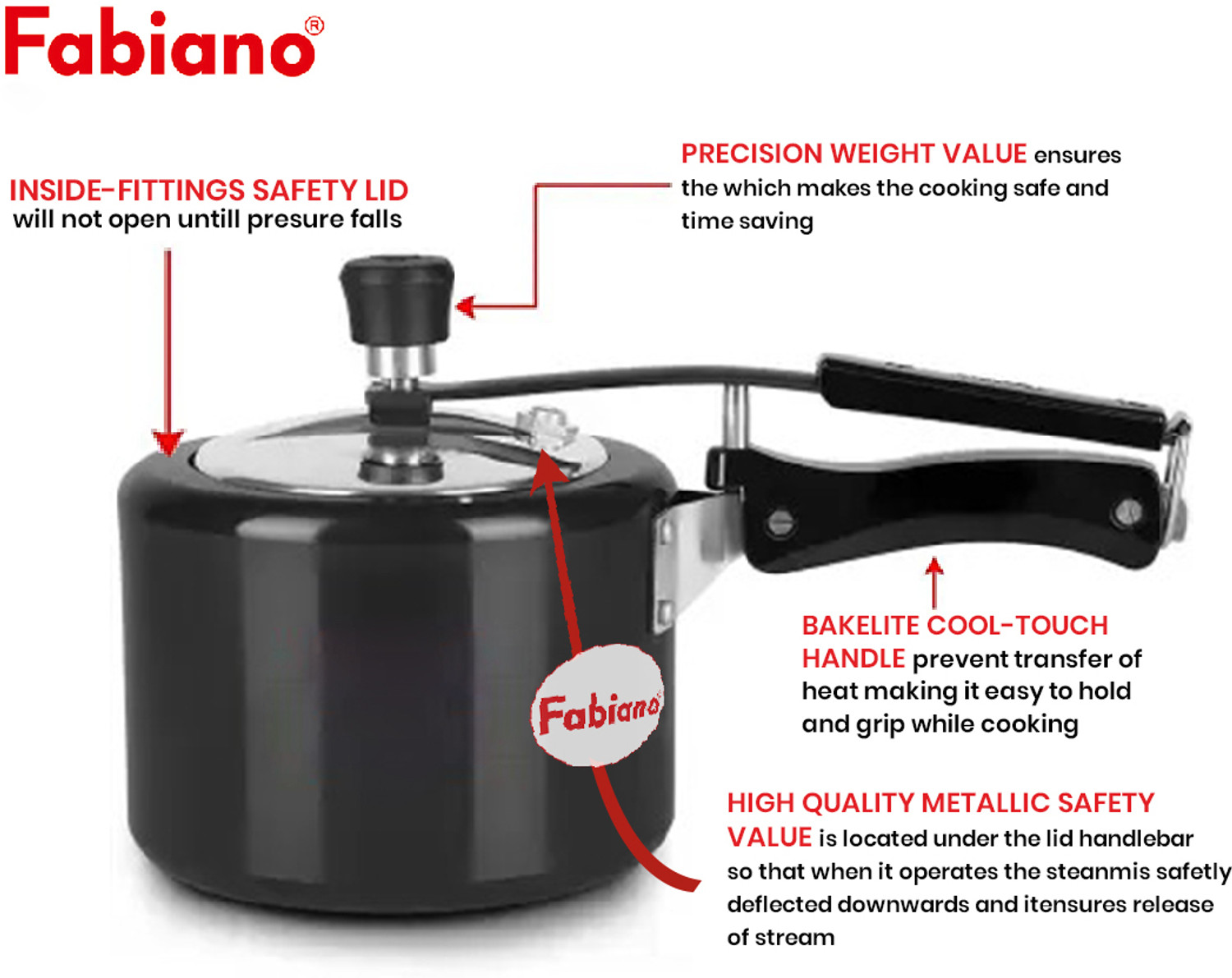 Image of Fabiano 3 L Pressure Cooker with Induction Base Black inner Deep Lid 3 L Inner Lid Induction Bottom Pressure Cooker