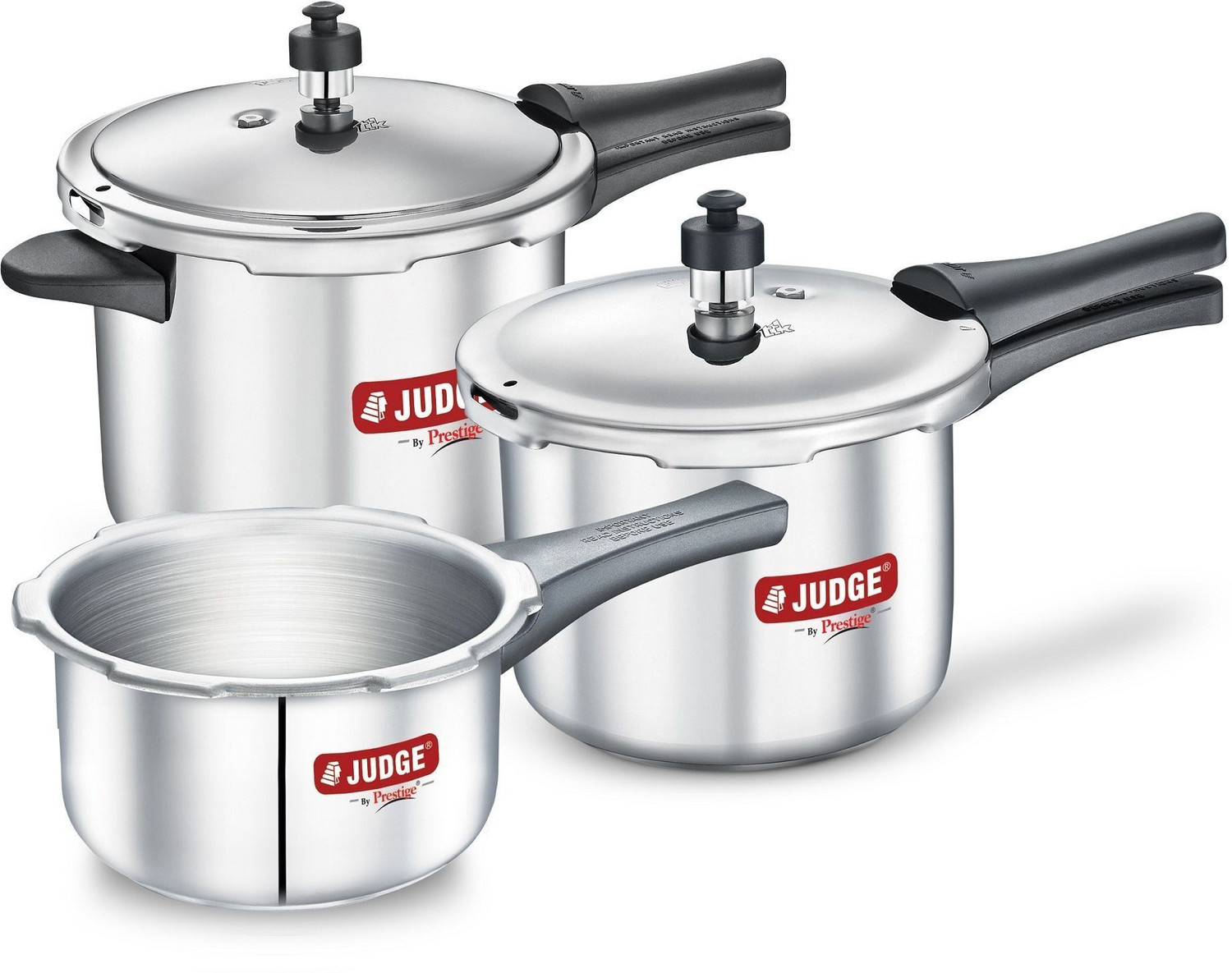 Image of Prestige ACE Combo Pack Of 3 Easy Grip Handle| Long-Lasting Pressure Regulator 5 L, 3 L, 2 L Outer Lid Induction Bottom Pressure Cooker