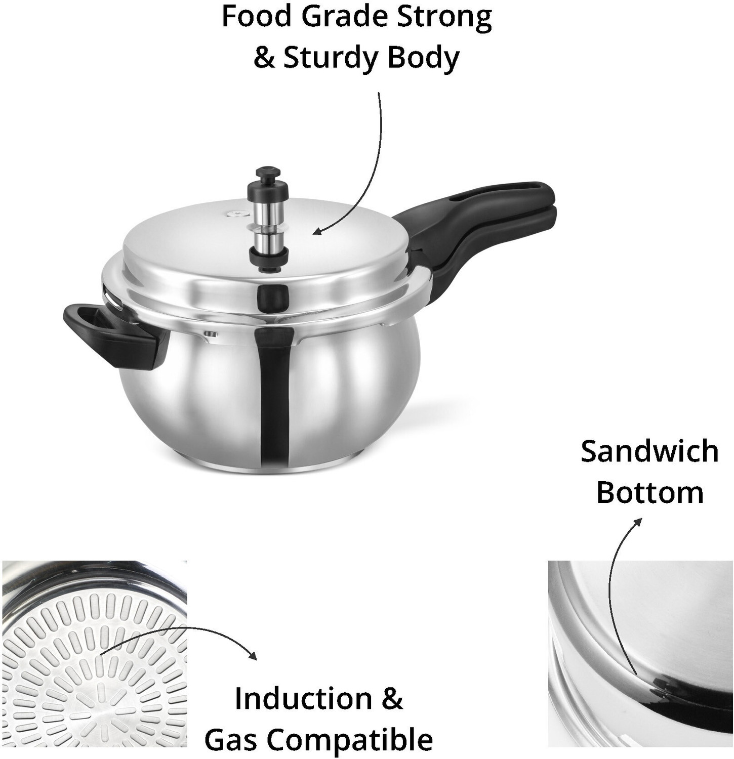 Image of Leo Natura Stainless Steel HANDI Cooker 5 L Outer Lid Induction Bottom Pressure Cooker