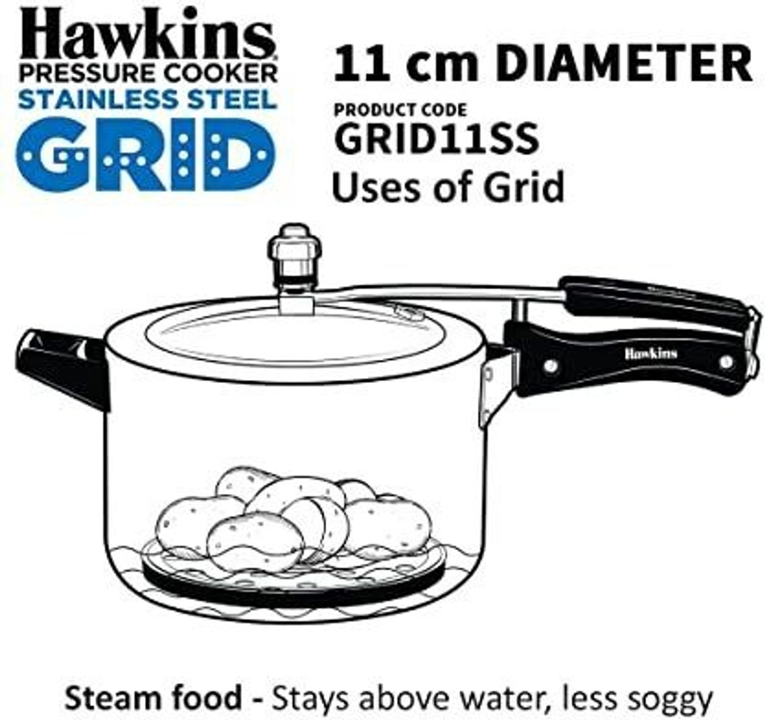 Image of Hawkins Contura Black Handi Pr. Cooker With SS Grid 11cm, 3 L Inner Lid Pressure Cooker