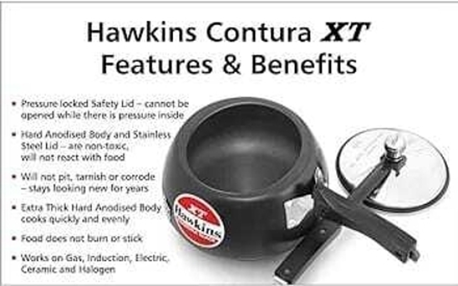 Image of Hawkins Contura Black XT 3 L Inner Lid Pressure Cooker, Hard Anodised,Induction Cooker 3 L Inner Lid Induction Bottom Pressure Cooker