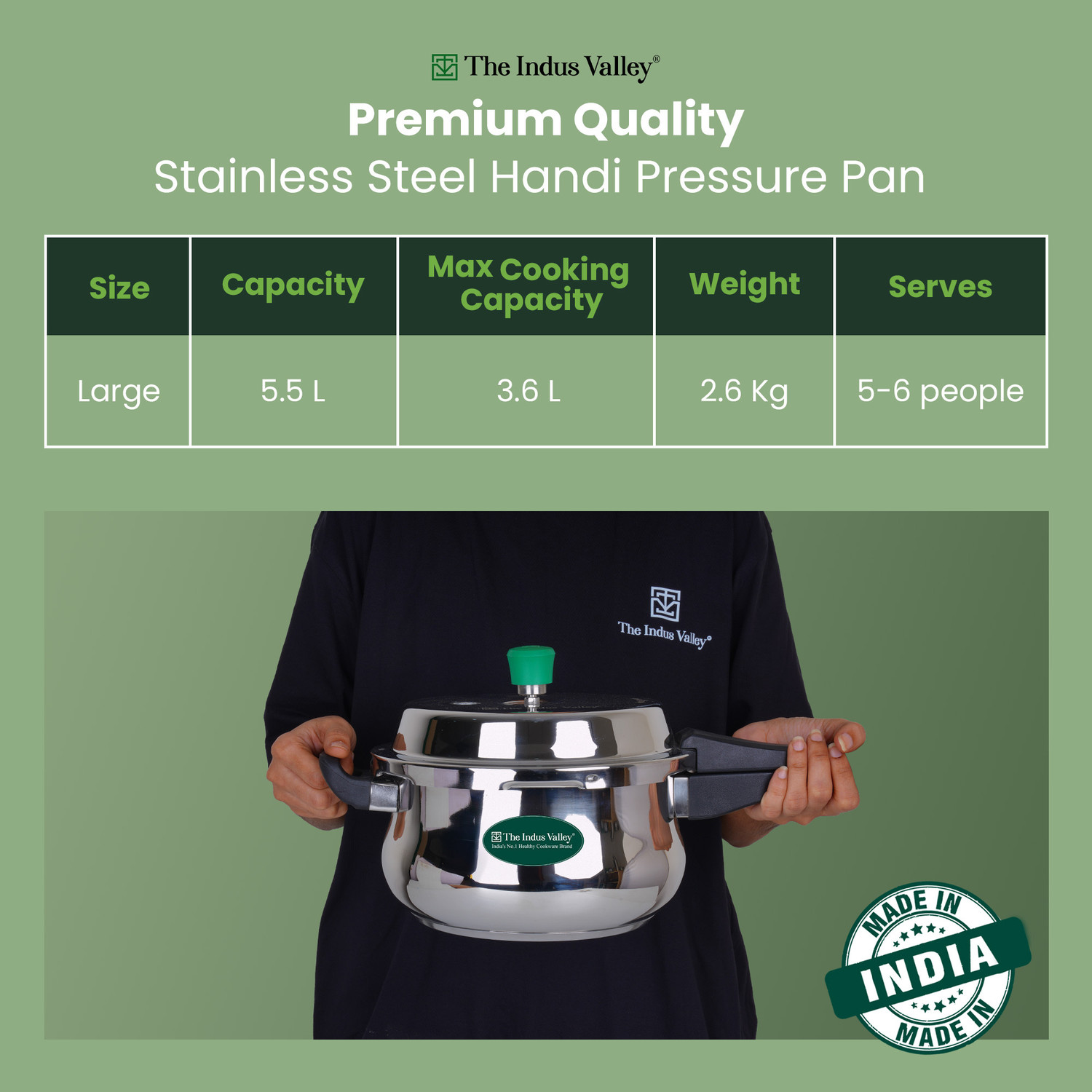 Image of The Indus Valley Outer Lid Handi 5.5 L Outer Lid Induction Bottom Pressure Cooker