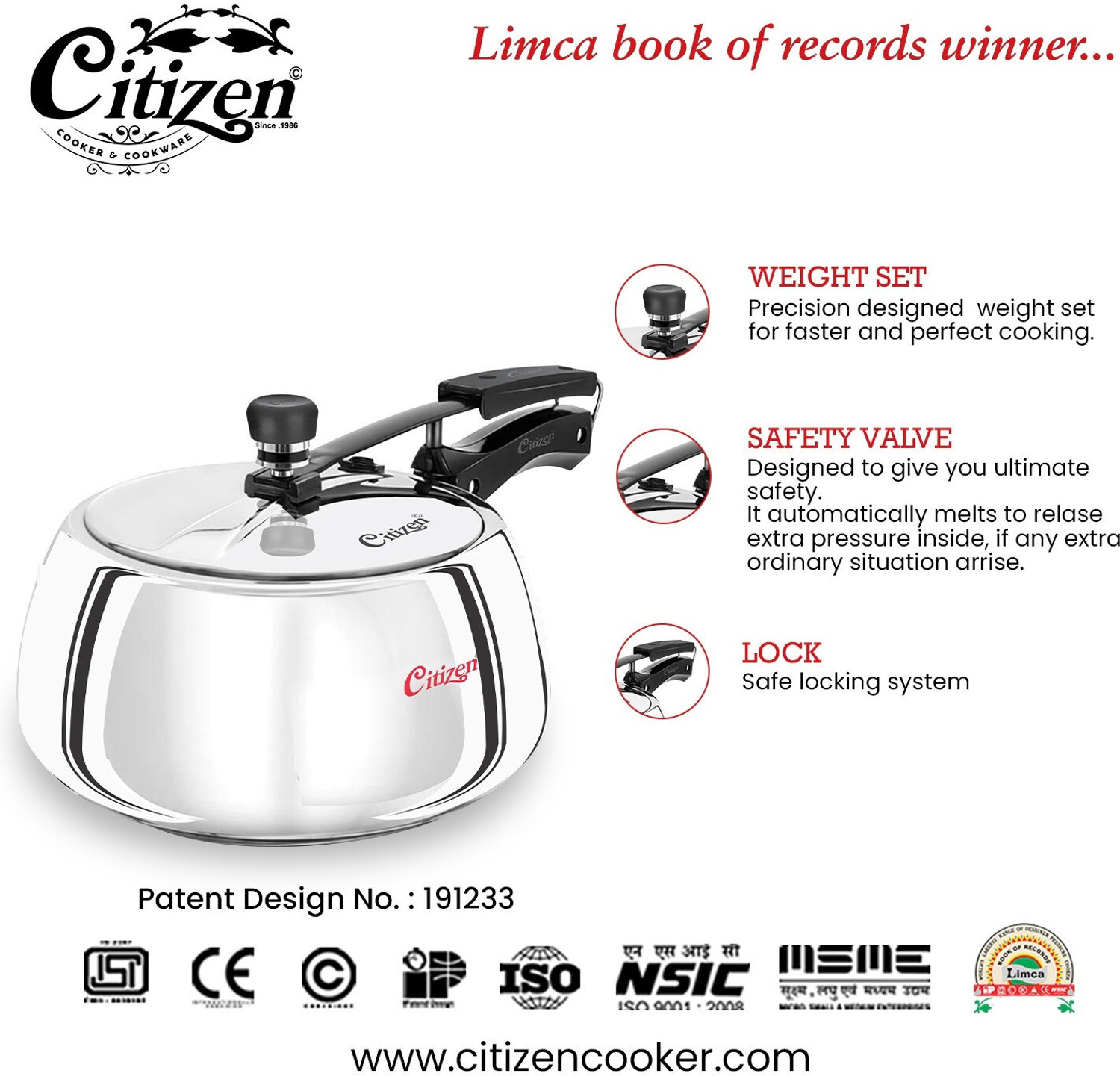 Image of CITIZEN Handi 3.5 ltr black hard anodies induction base with SS lid pressure cooker 3 L Inner Lid Pressure Cooker