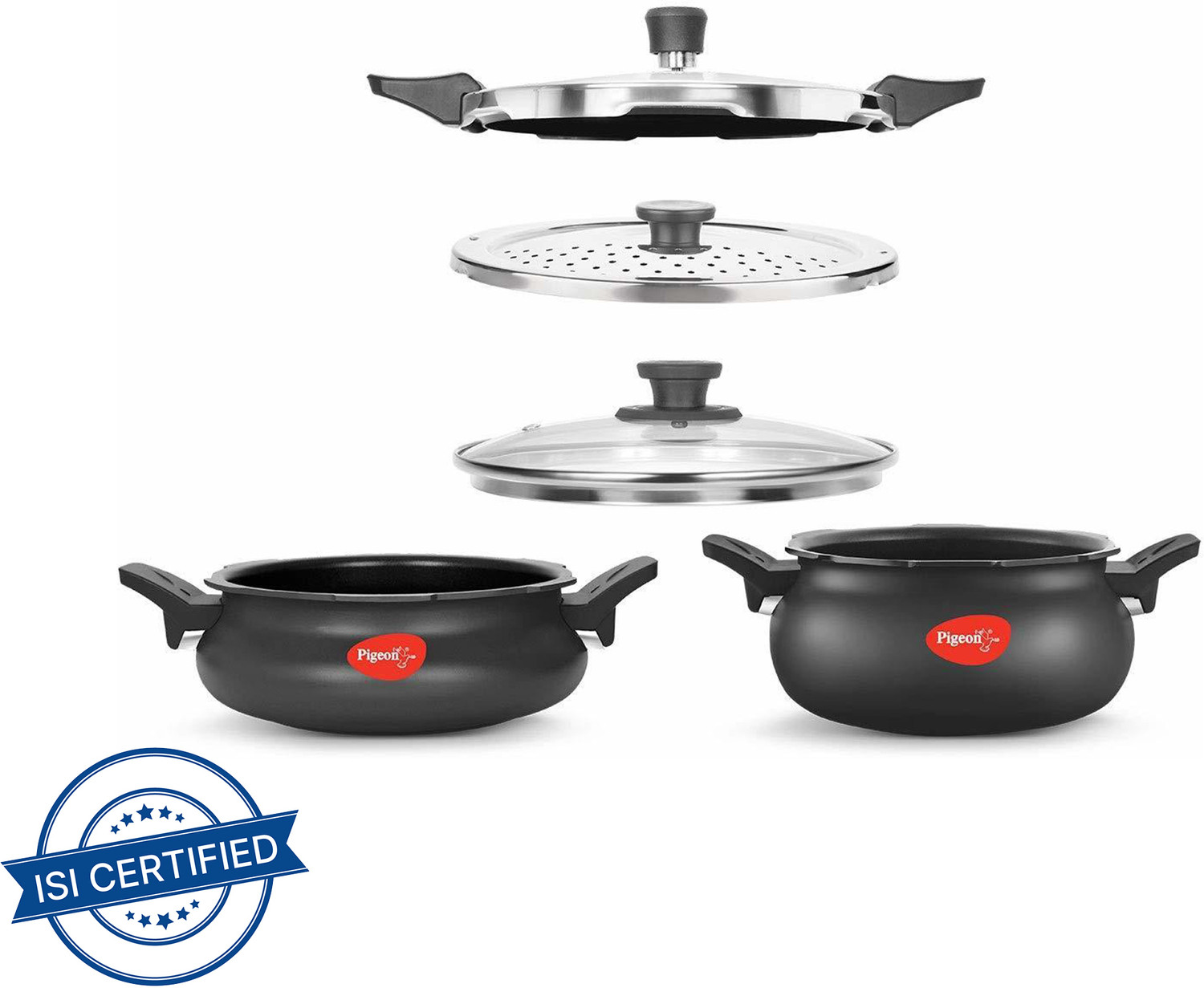 Image of Pigeon by Stovekraft Super Combo and 3 L, 5 L Outer Lid Induction Bottom Pressure Cooker