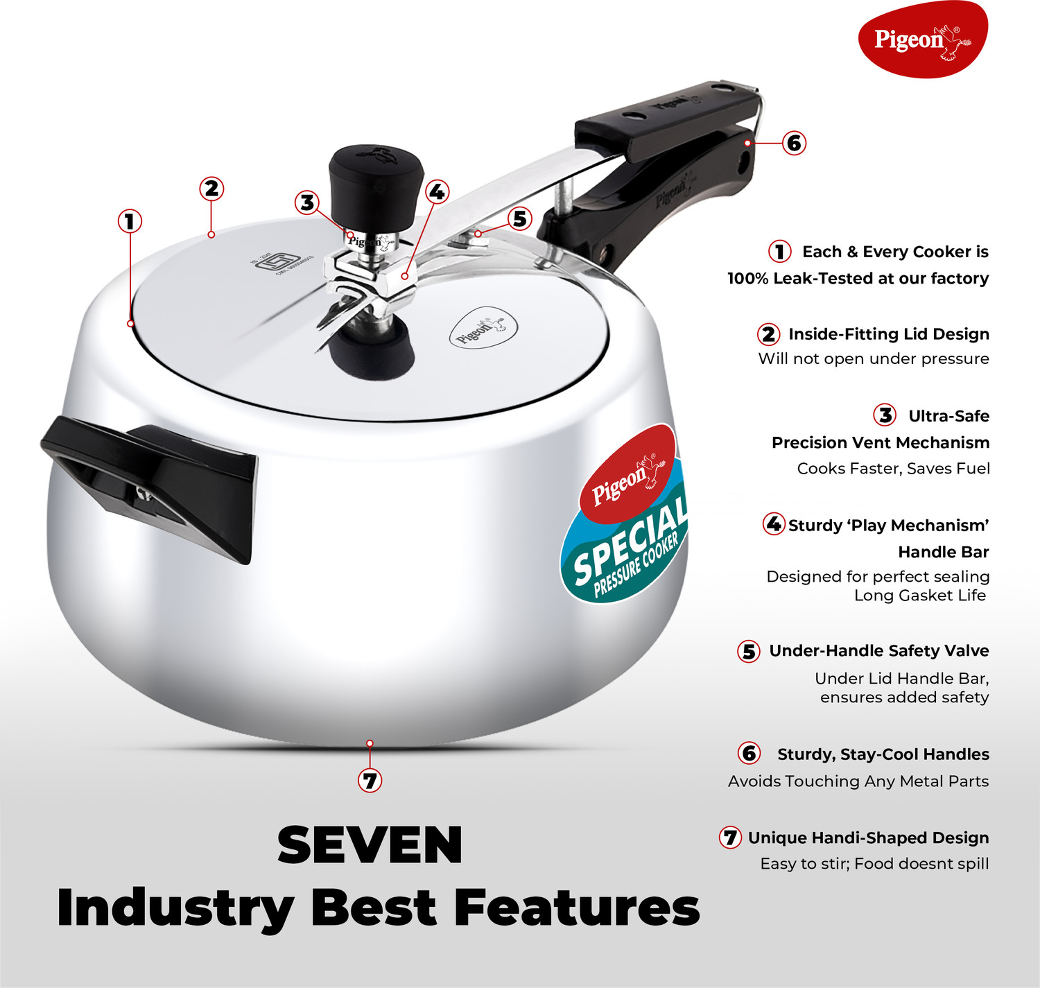 Image of Pigeon Special Plus and 5 L Inner Lid Induction Bottom Pressure Cooker