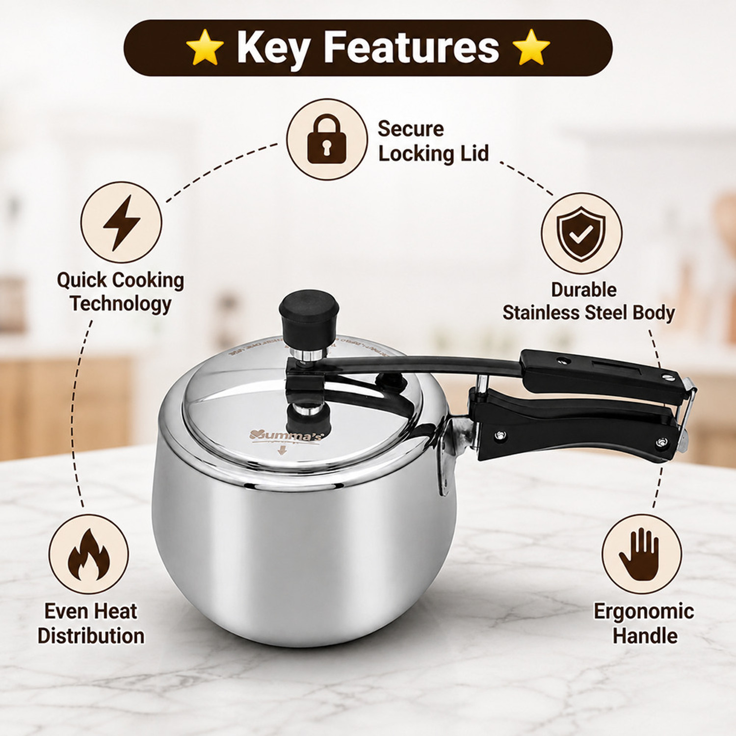 Image of Mumma's LIFE Triply Stainless Steel Pressure Cooker 5 Litre (Inner Lid) | ISI Certified | 5 L Inner Lid Induction Bottom Pressure Cooker