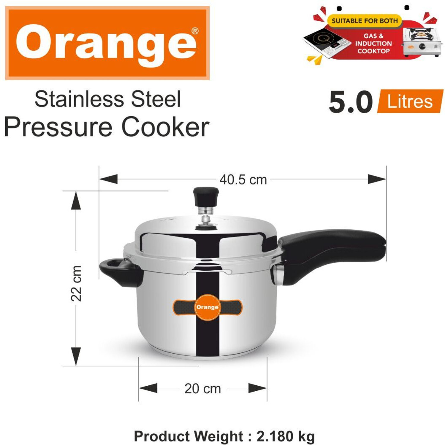 Image of ORANGE Pressure Cooker 3Pcs Set 2+3+5Ltrs 5 L Outer Lid Induction Bottom Pressure Cooker