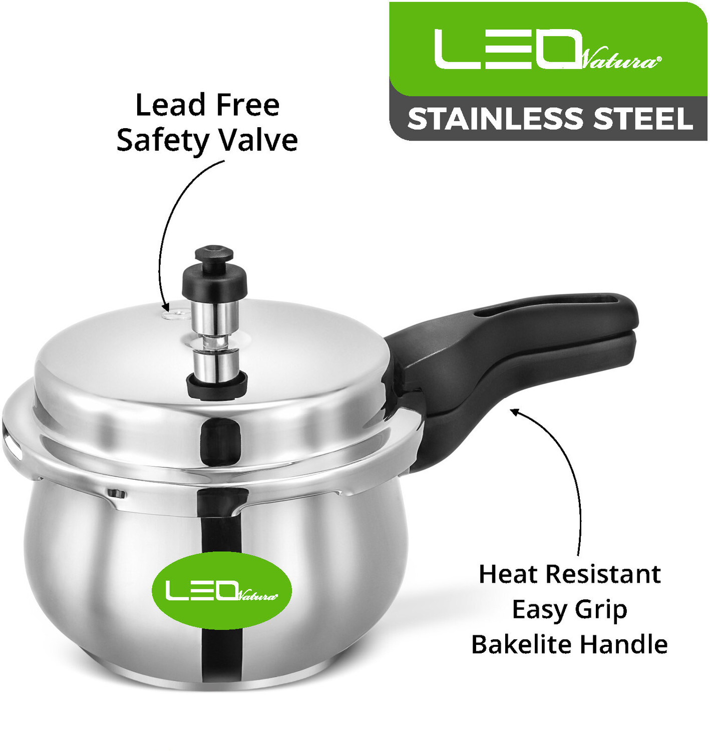 Image of Leo Natura Stainless Steel HANDI Cooker 3 L Outer Lid Induction Bottom Pressure Cooker