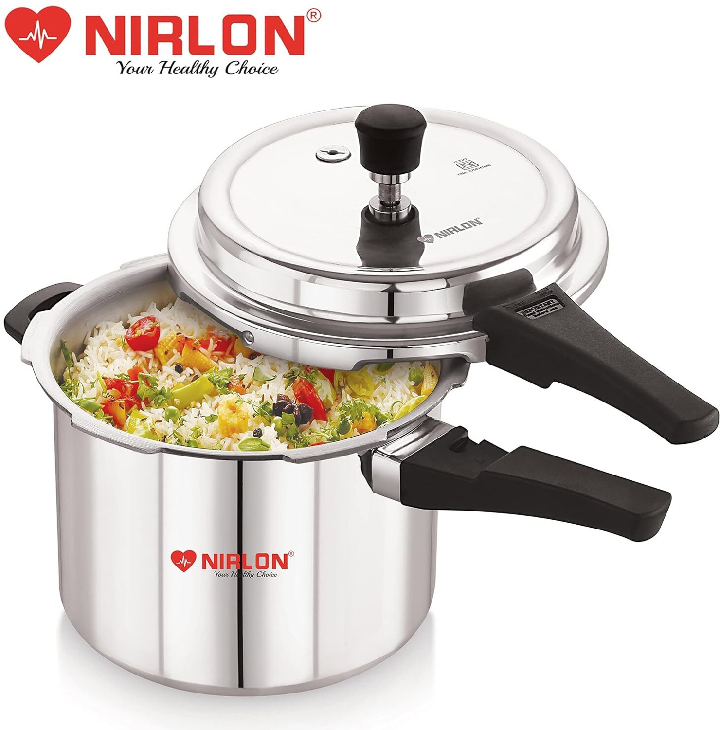 Image of NIRLON Induction Base Outer Lid Aluminium Pressure Cooker (7 Litres, Silver) 7 L Induction Bottom Pressure Cooker (Aluminium)