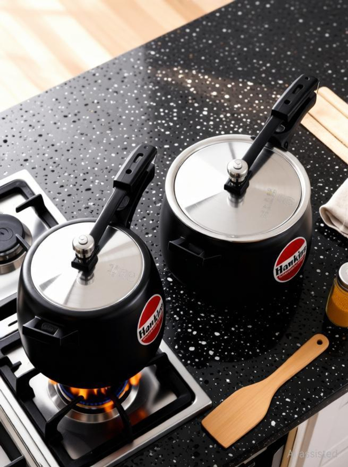 Image of Hawkins HAWKINS Contura Hard Anodised Aluminium Pressure Cooker, 3 L, 2 L Black Combo 2 L, 3 L Inner Lid Pressure Cooker