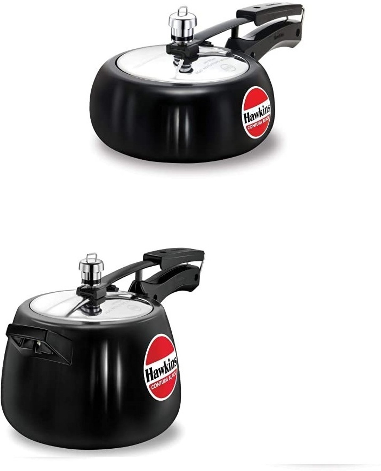 Image of Hawkins HAWKINS Contura Hard Anodised Aluminium Pressure Cooker, 3 L, 2 L Black Combo 2 L, 3 L Inner Lid Pressure Cooker