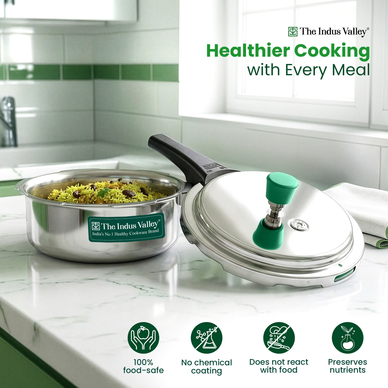 Image of The Indus Valley Triply Stainless Steel Outer lid Pressure Cooker 2 L Outer Lid Induction Bottom Pressure Cooker