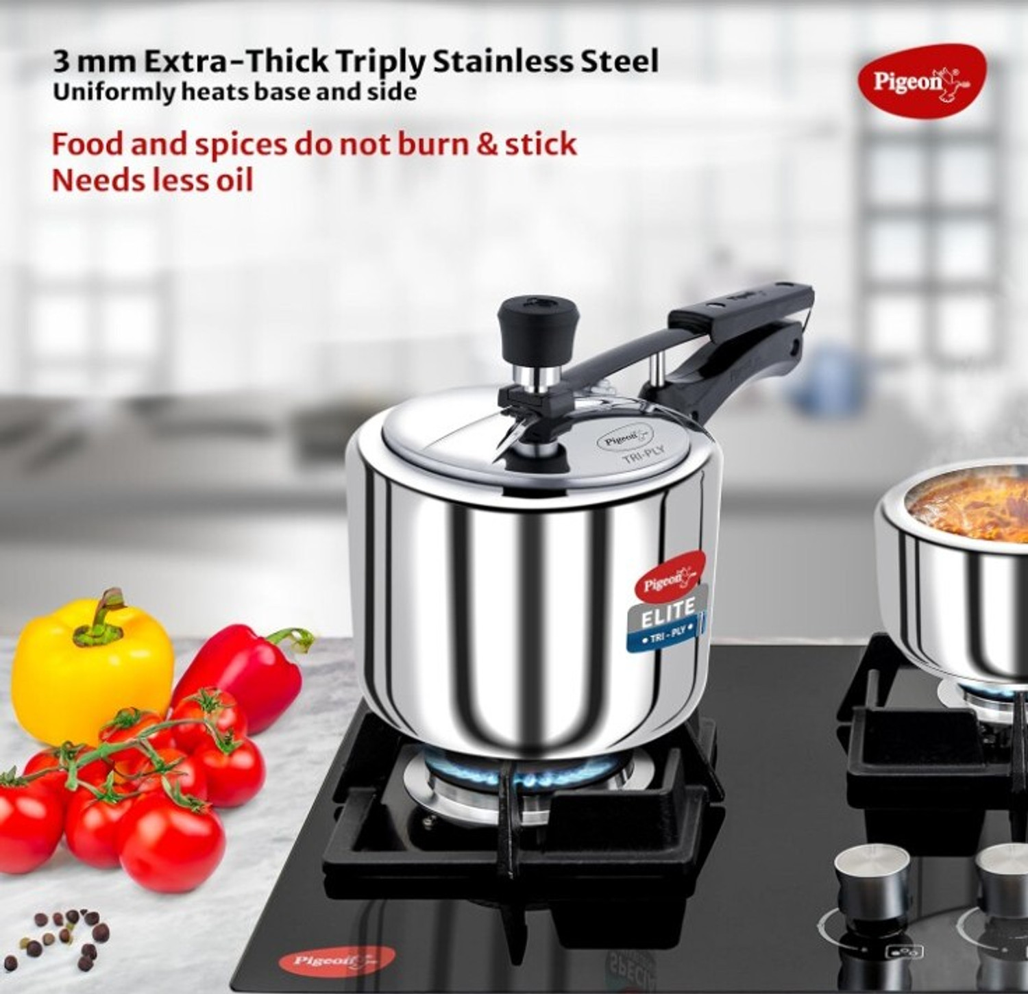 Image of Pigeon Triply Stainless Steel 19004590 3 L Inner Lid Induction Bottom Pressure Cooker