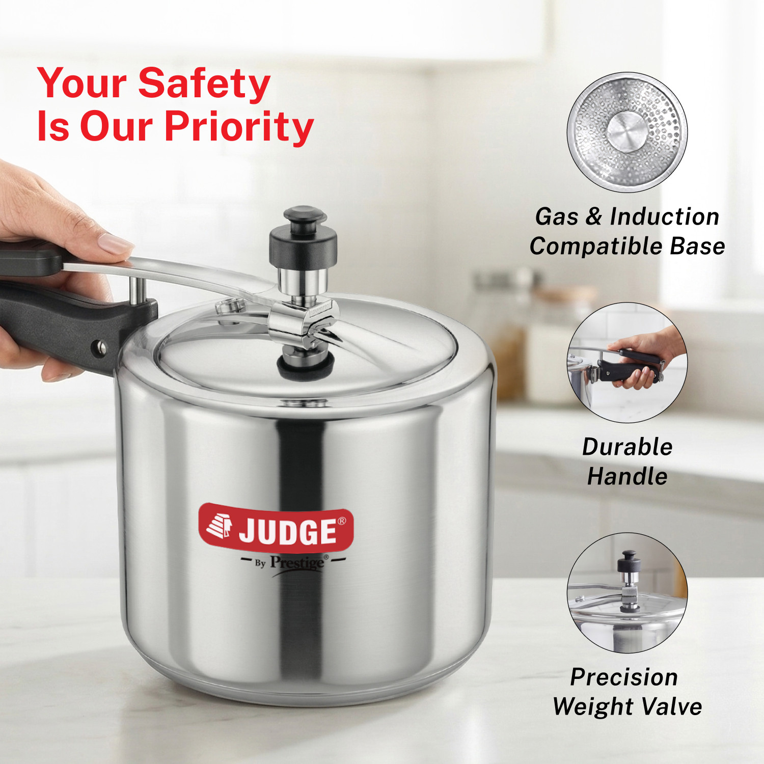 Image of Prestige Judge ACE Induction Base|Long Lasting Pressure Regulator|Easy Grip handle 3 L Inner Lid Induction Bottom Pressure Cooker