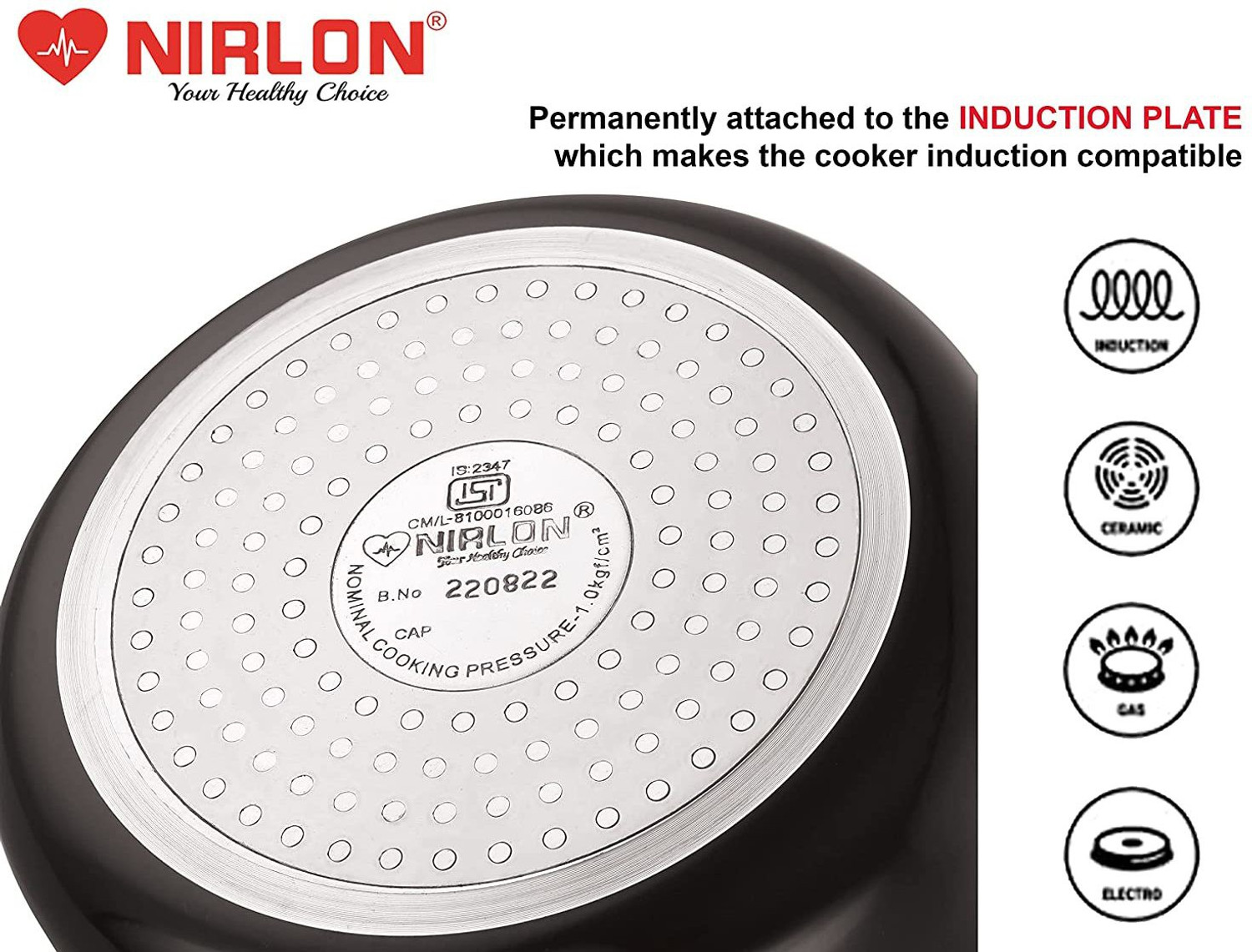 Image of NIRLON Supreme cooker 2 L Inner Lid Induction Bottom Pressure Cooker