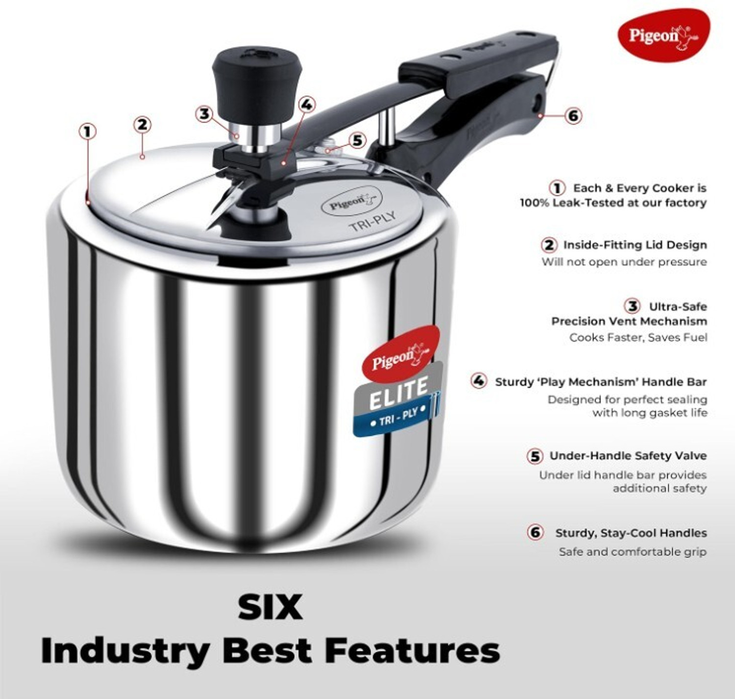 Image of Pigeon Triply Stainless Steel 19004590 3 L Inner Lid Induction Bottom Pressure Cooker