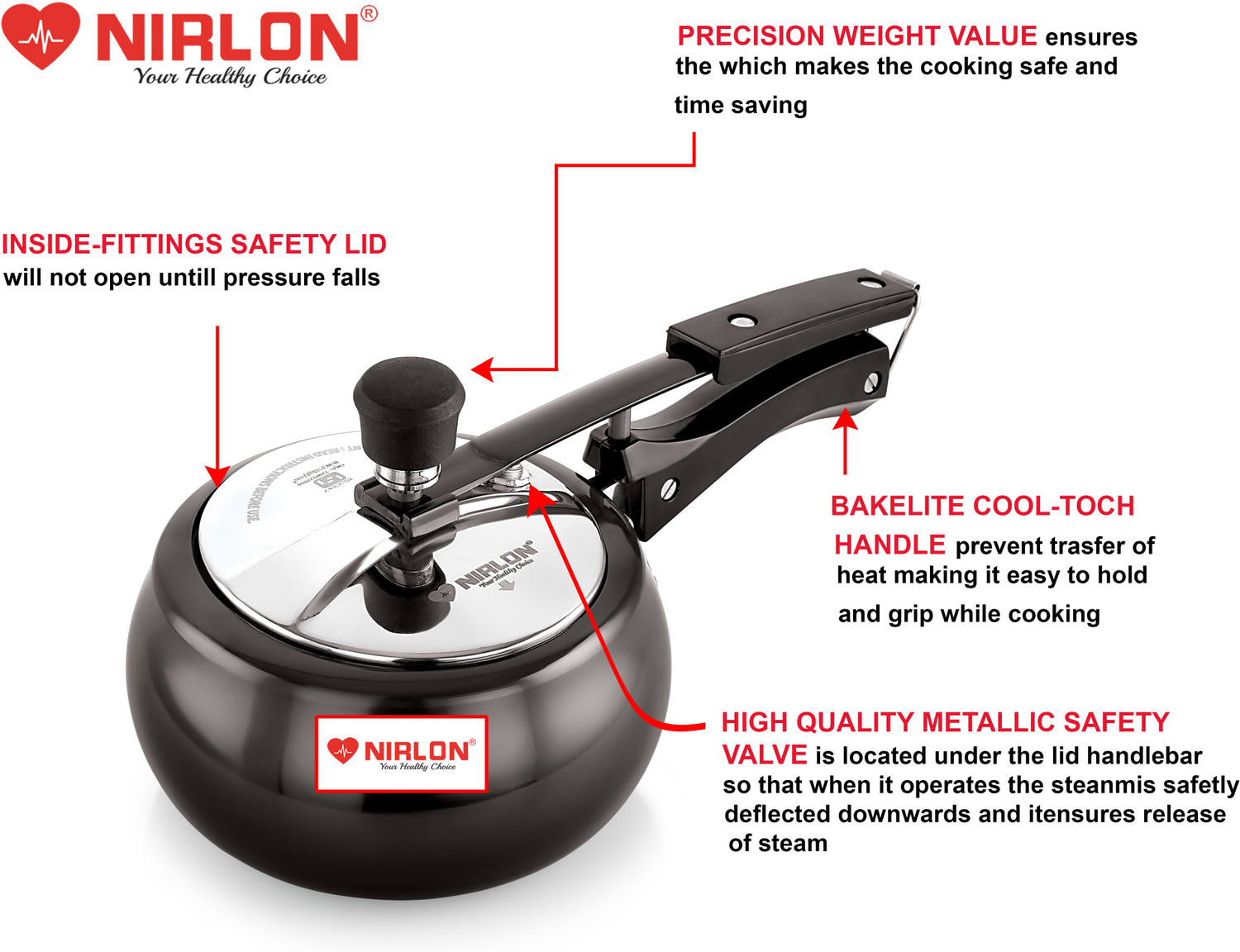 Image of NIRLON Supreme cooker 2 L Induction Bottom Pressure Cooker (Hard Anodized)