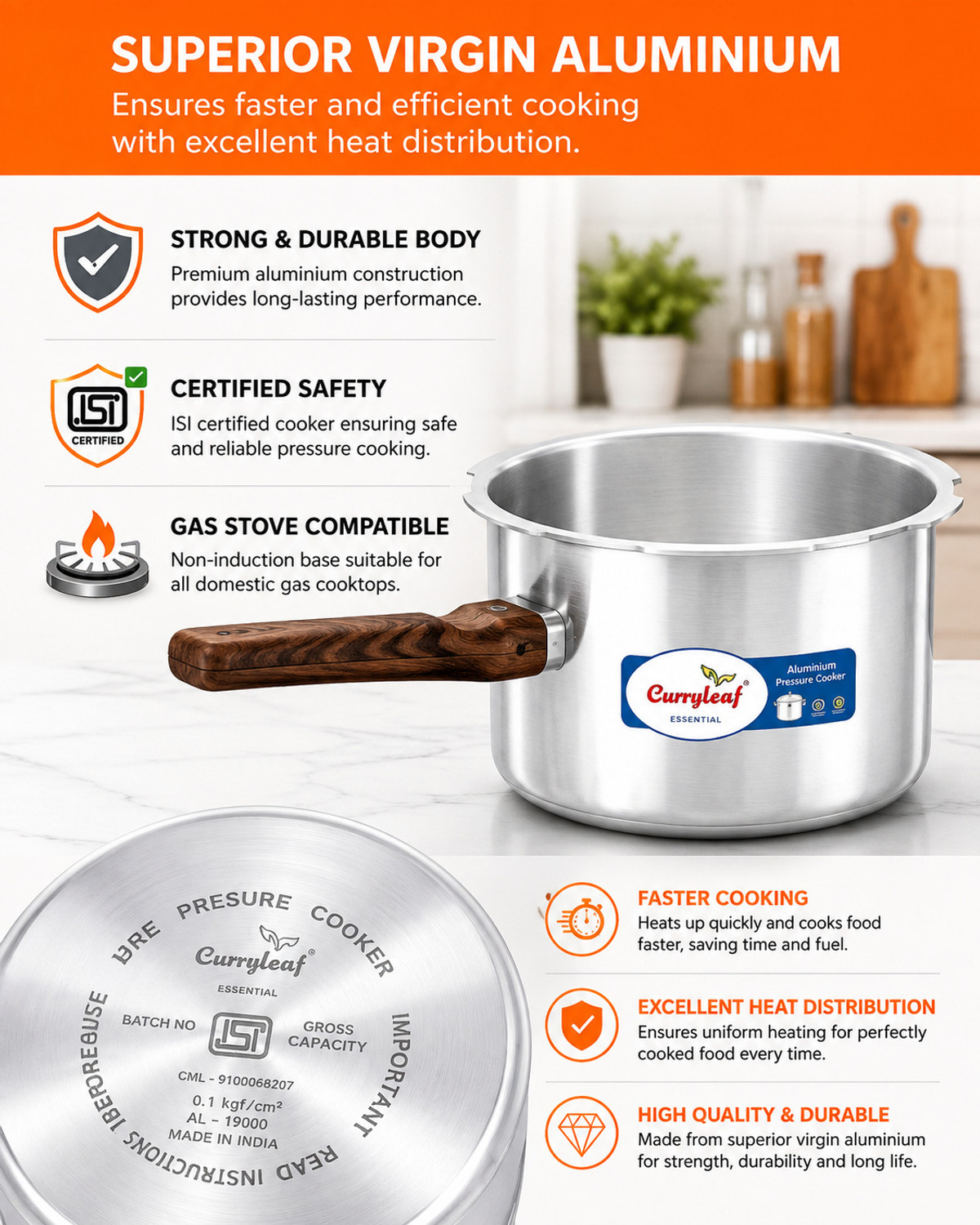 Image of curryleaf KEONA 2 L Outer Lid Pressure Cooker
